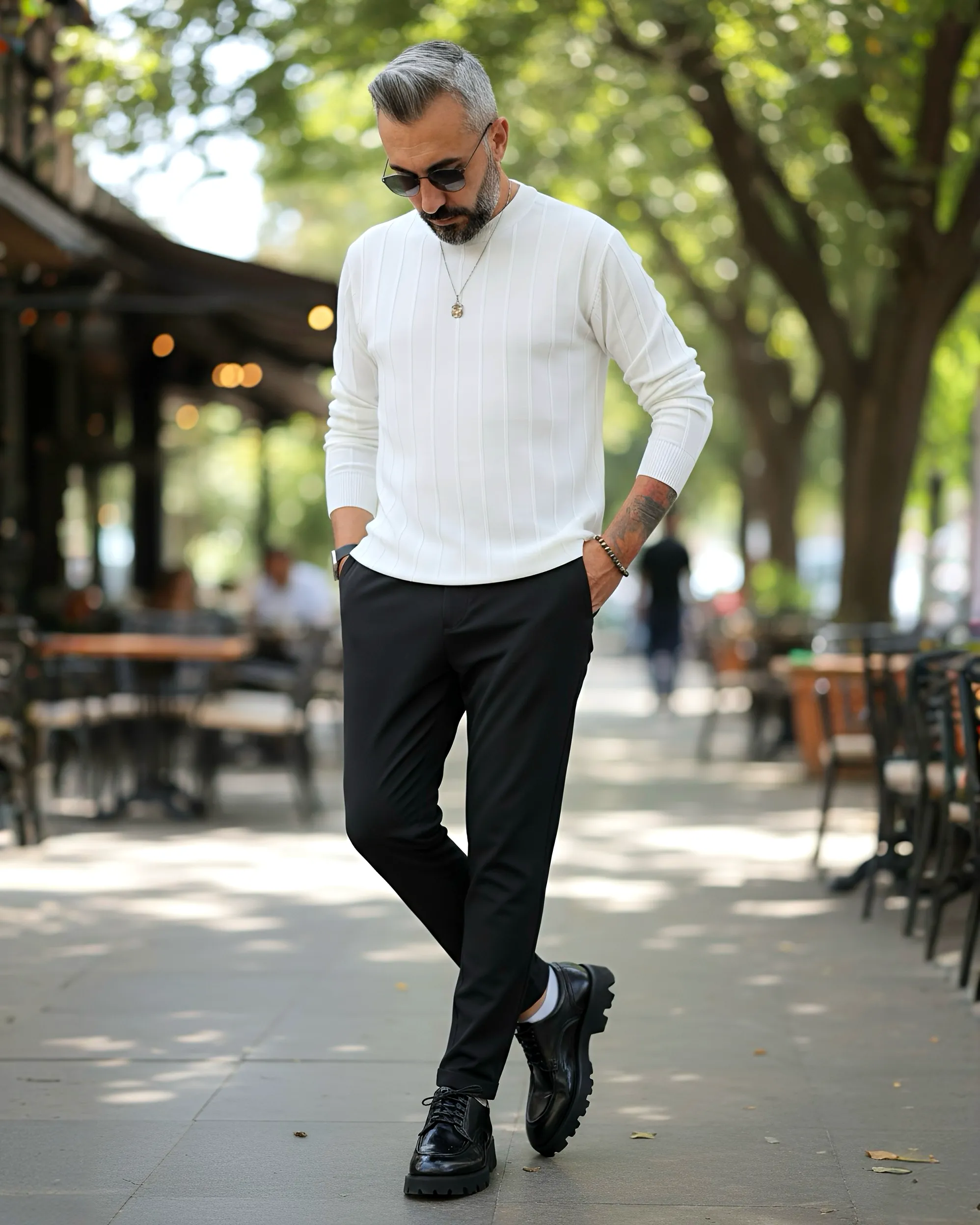 La Forma Fitil Dokulu Bisiklet Yaka Erkek Triko Kazak - beyaz