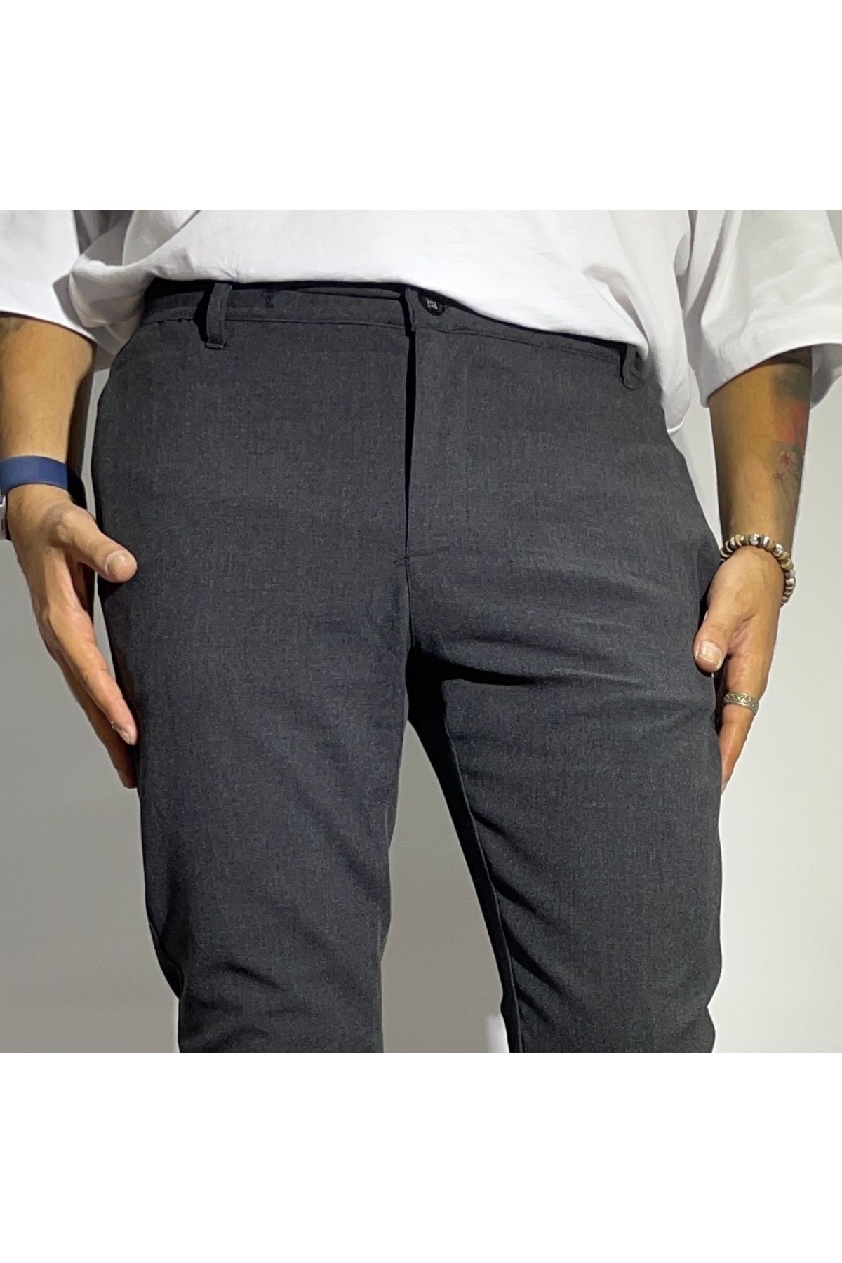 Elastic Waist Lycra Jogger Pants - Anthracite