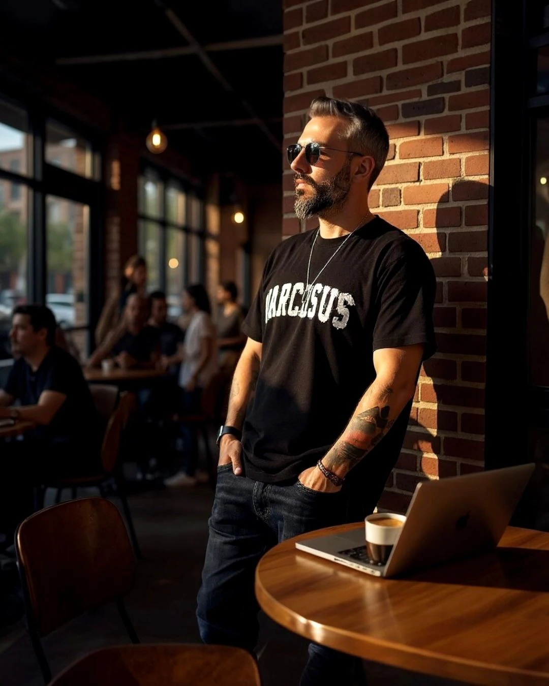 Narcissus Nakışlı Oversize Erkek T-Shirt - siyah