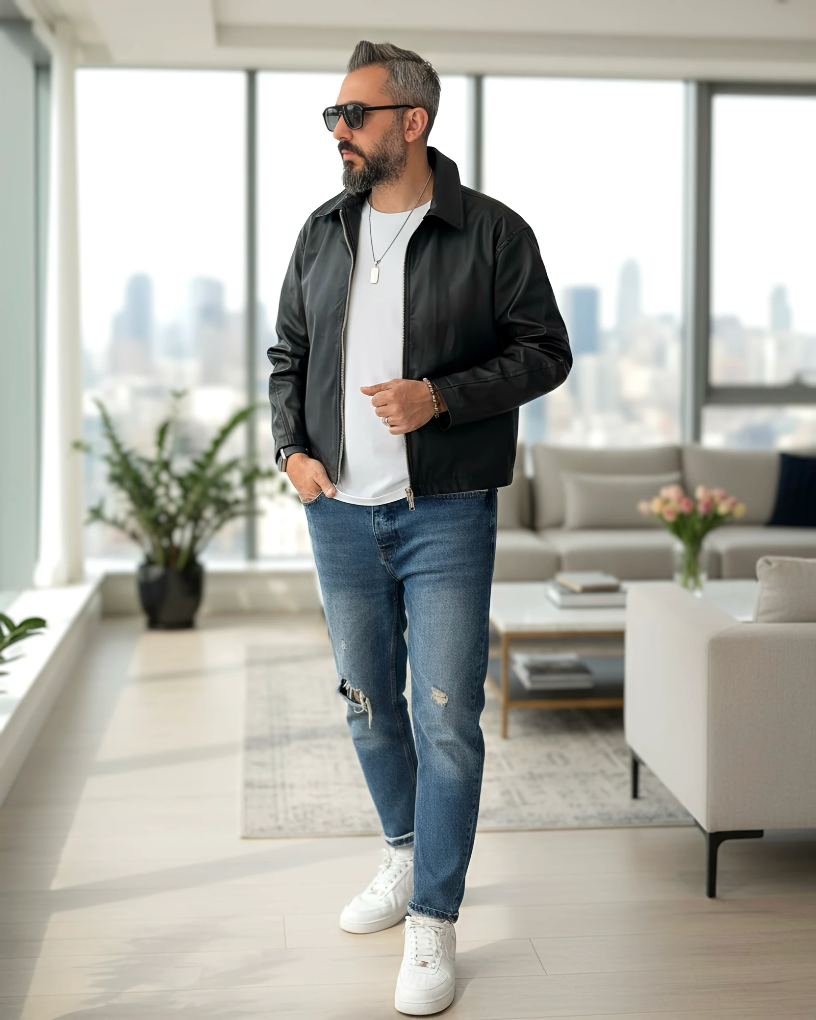 Faux Leather Boxy Fit Men's Jacket - Black