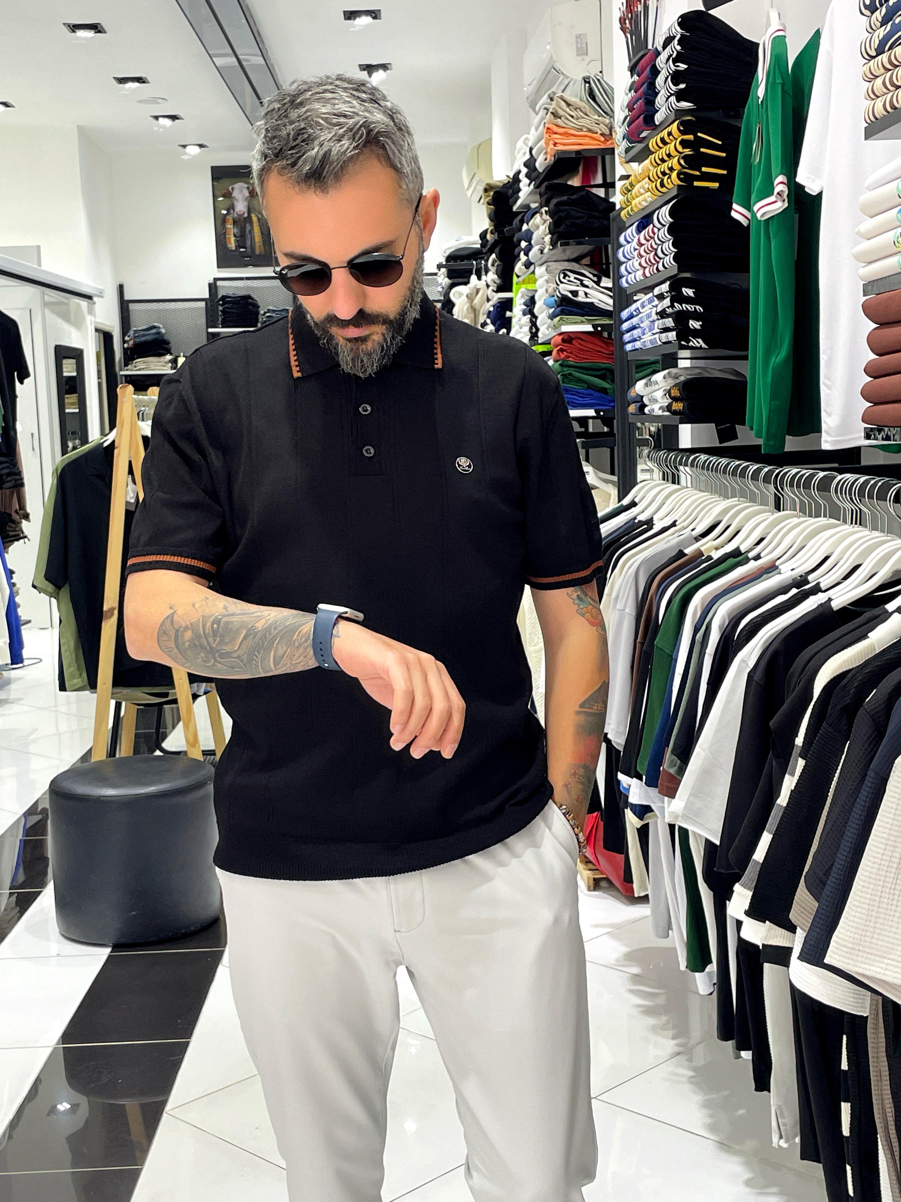 Yaka Ve Kol Detaylı Triko Polo Yaka Erkek T-Shirt