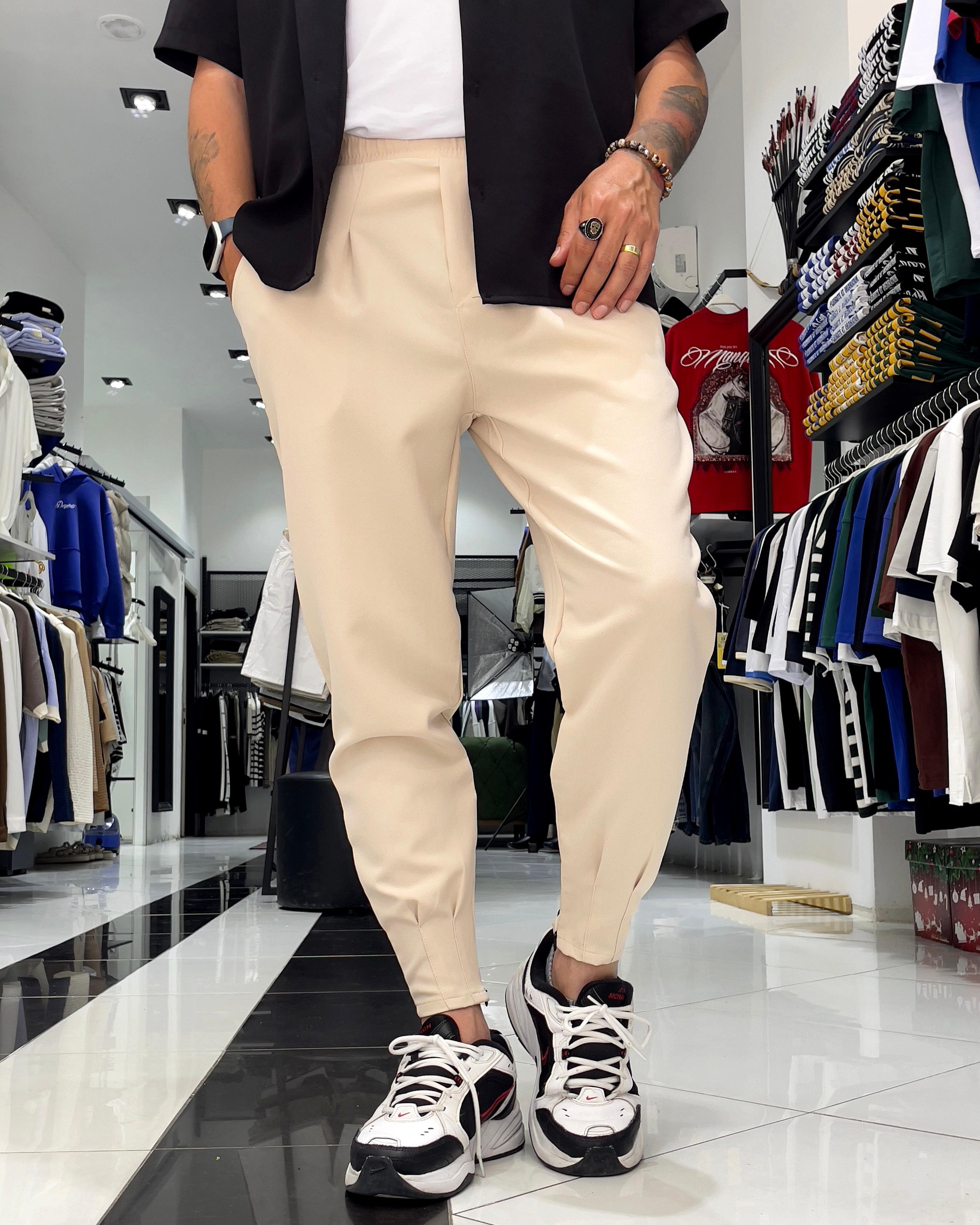 Zippered Jogger Pants Gray - Cream