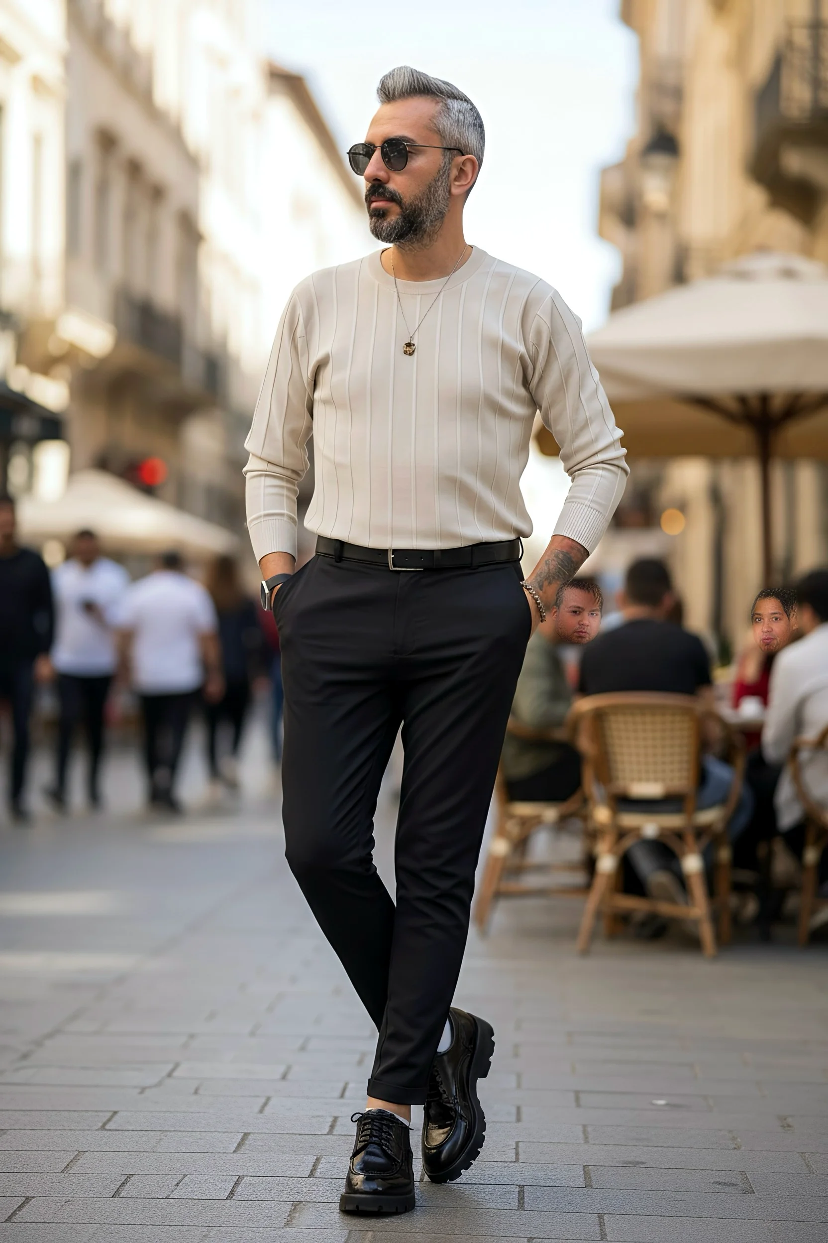 La Forma Fitil Dokulu Bisiklet Yaka Erkek Triko Kazak - bej