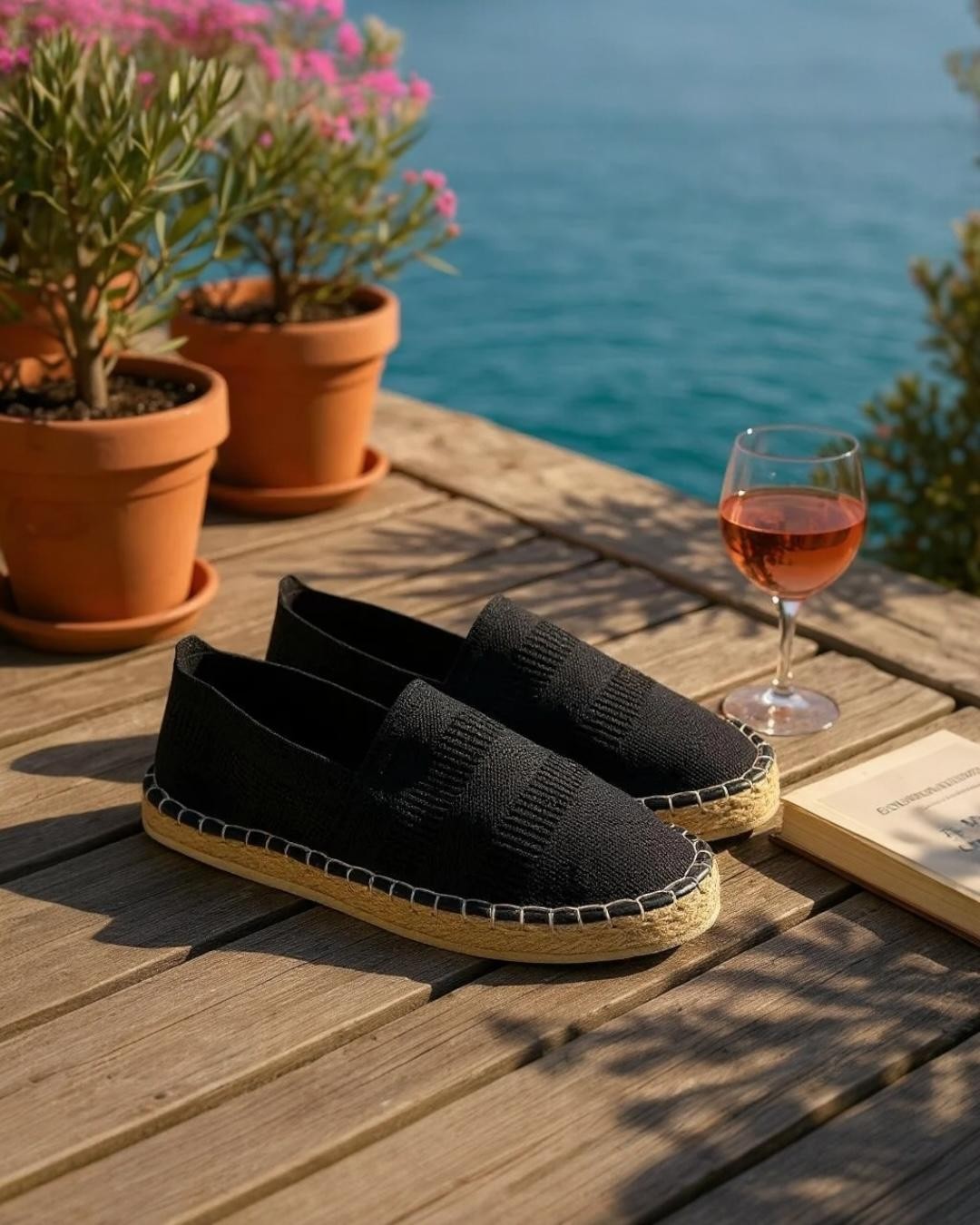 Basic Straw Detailed Espadrilles - Black