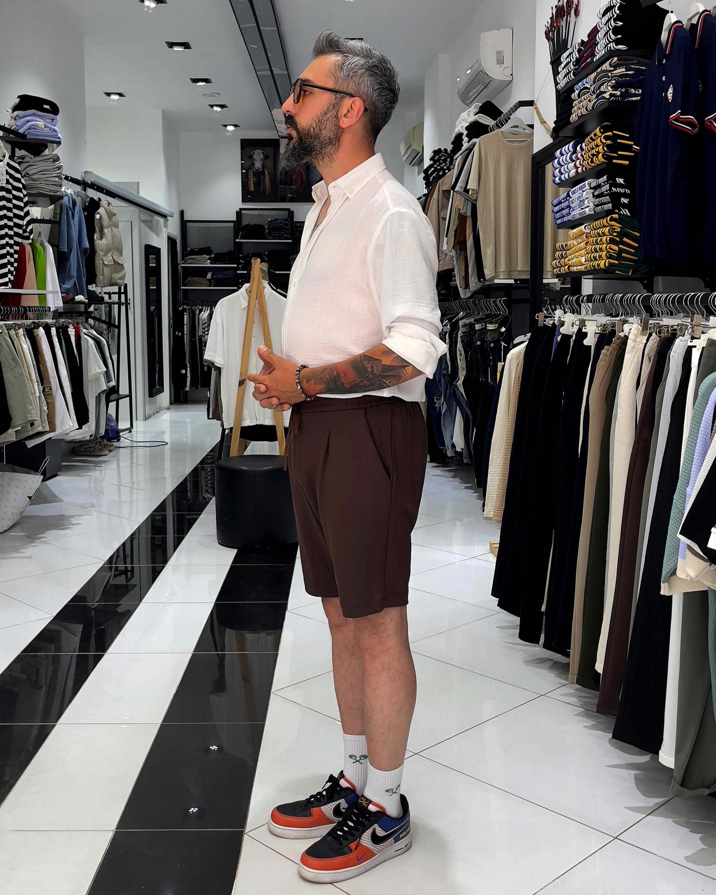 Soft Textured Combed Cotton Shorts - Brown