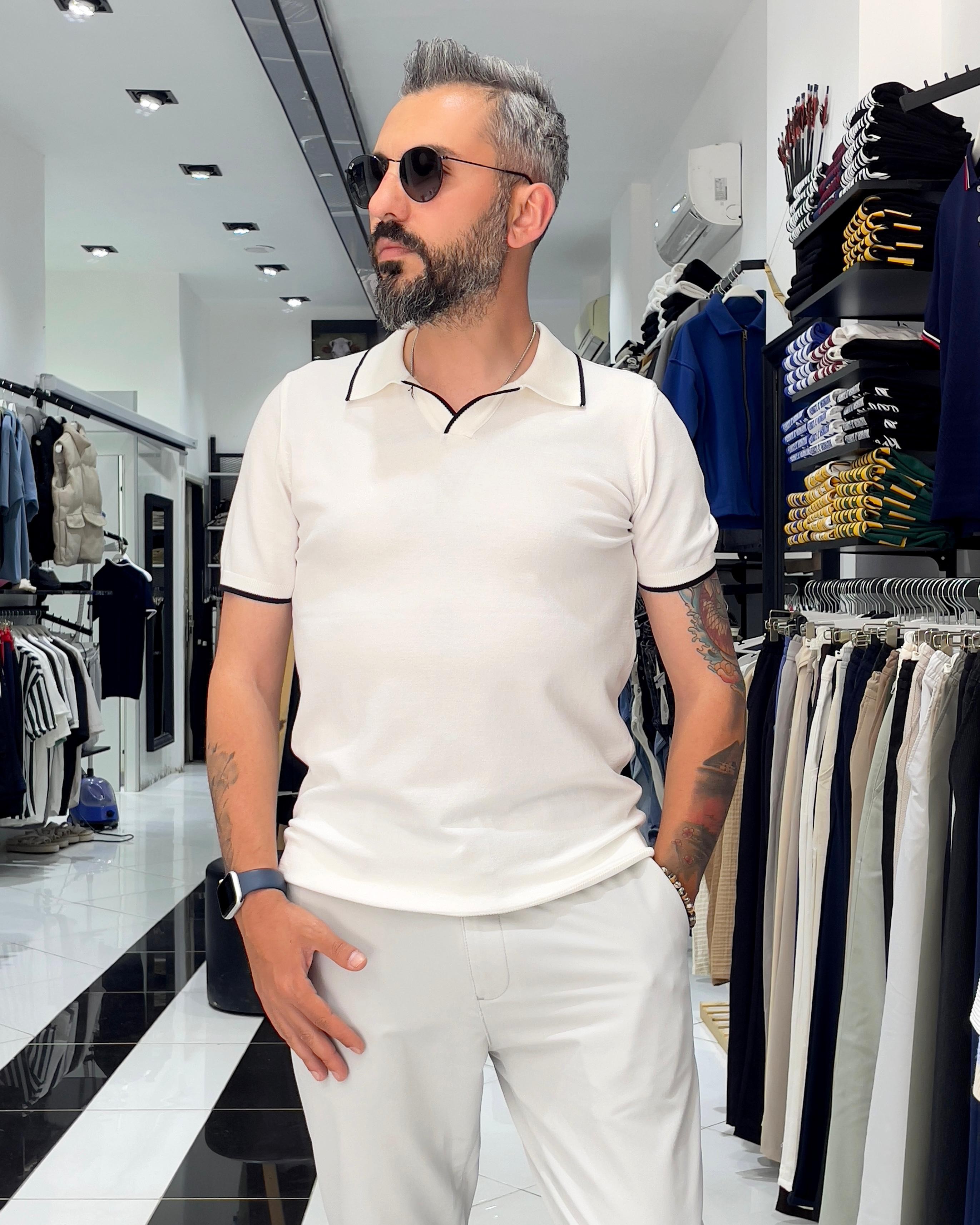 Slim Fit Kontrast Yaka Detaylı Erkek Polo Yaka T-Shirt