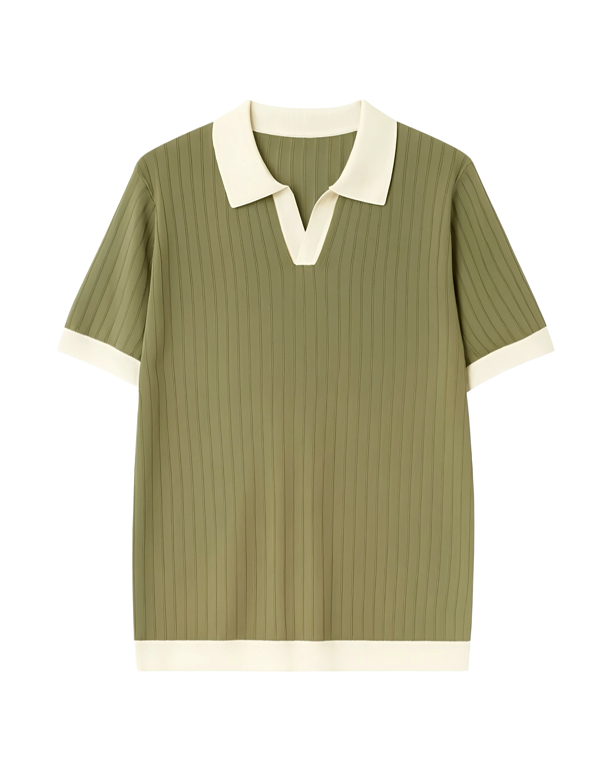 Yaka Detaylı Erkek Triko Polo Yaka T-Shirt - yeşil