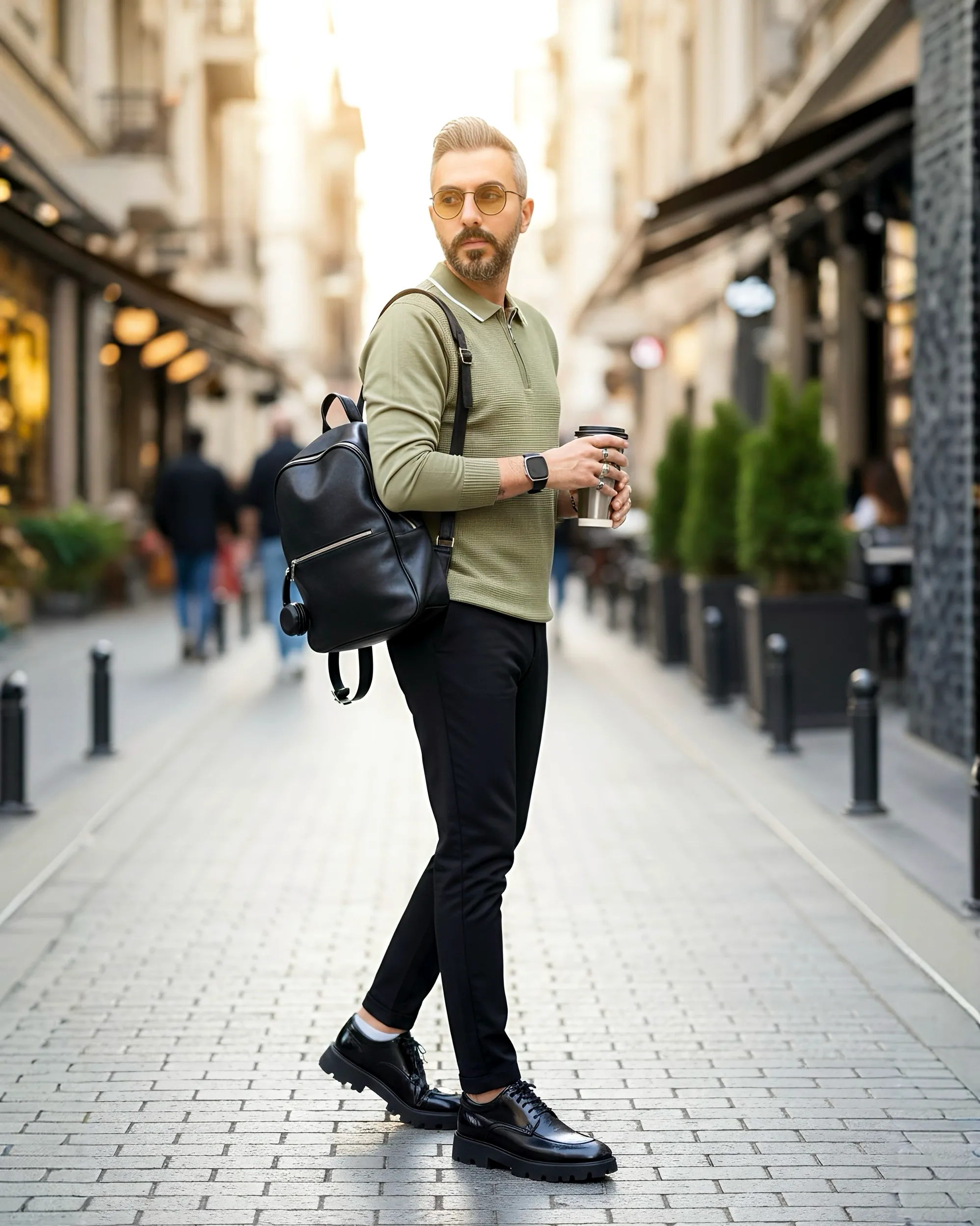 Old Money Erkek Yarım Fermuarlı Triko Kazak - yeşil