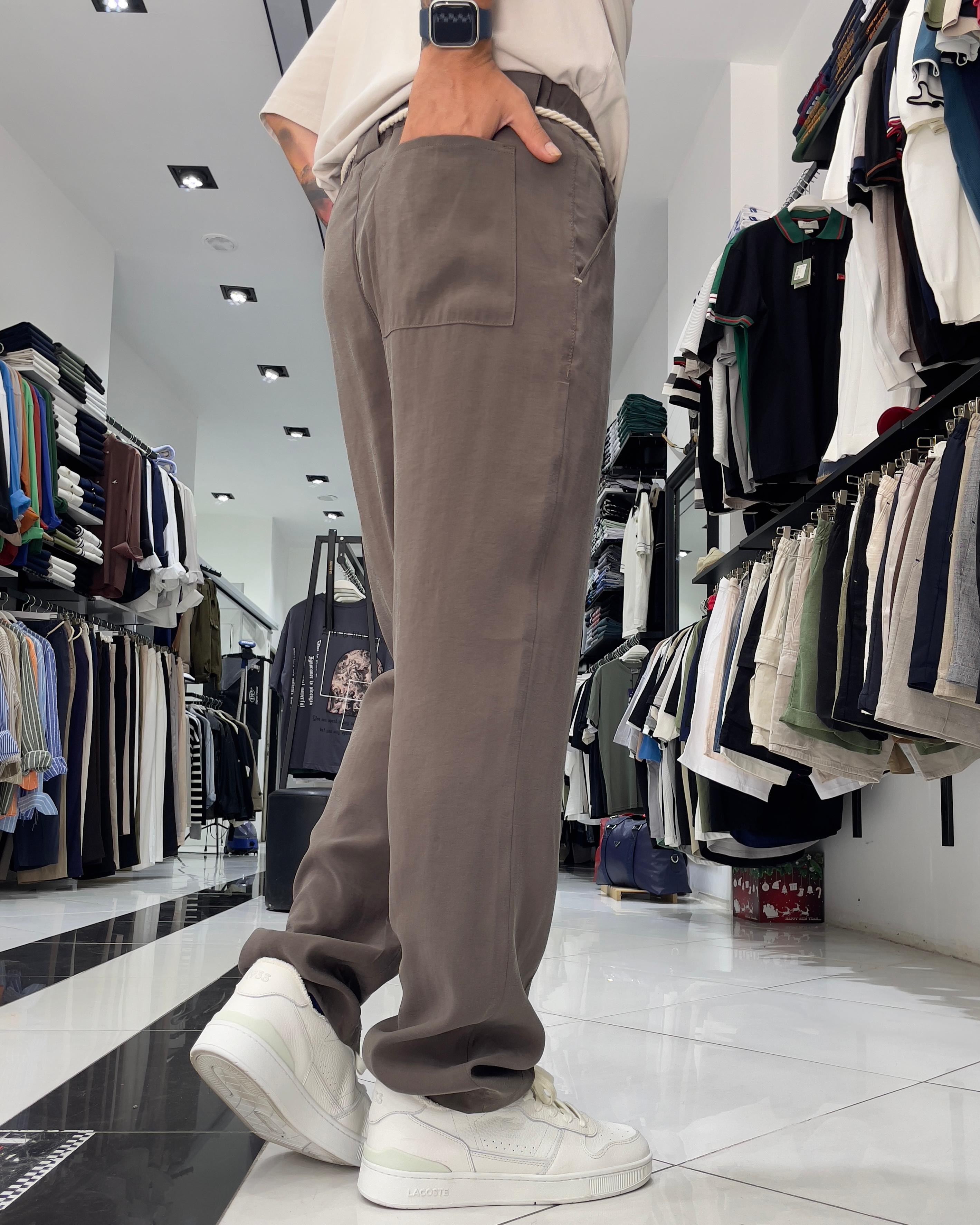 Modal Kumaş Kemer Detaylı Baggy Fit Erkek Pantolon - kahve