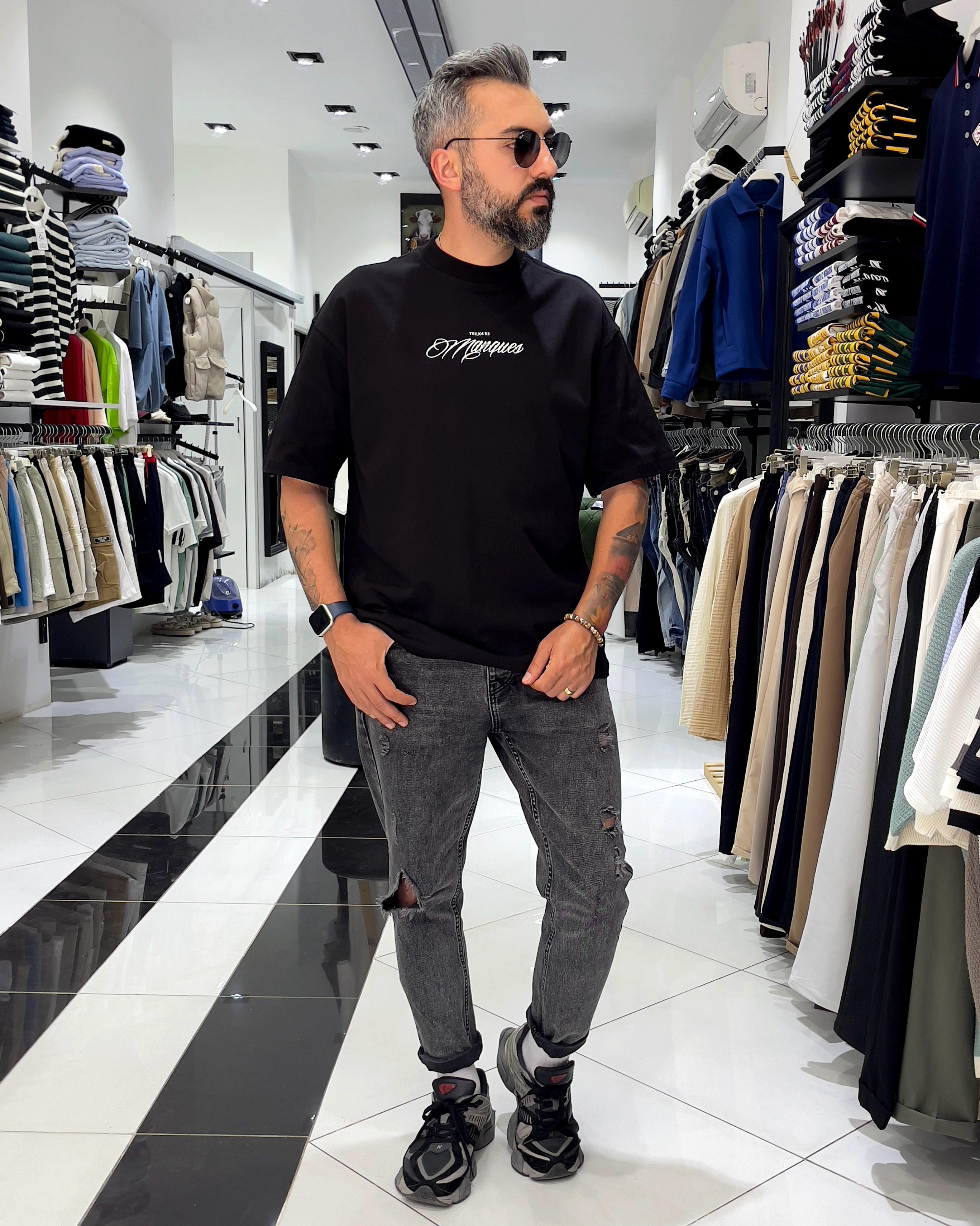 Manques Nakışlı At Figürlü Oversize Erkek T-shirt