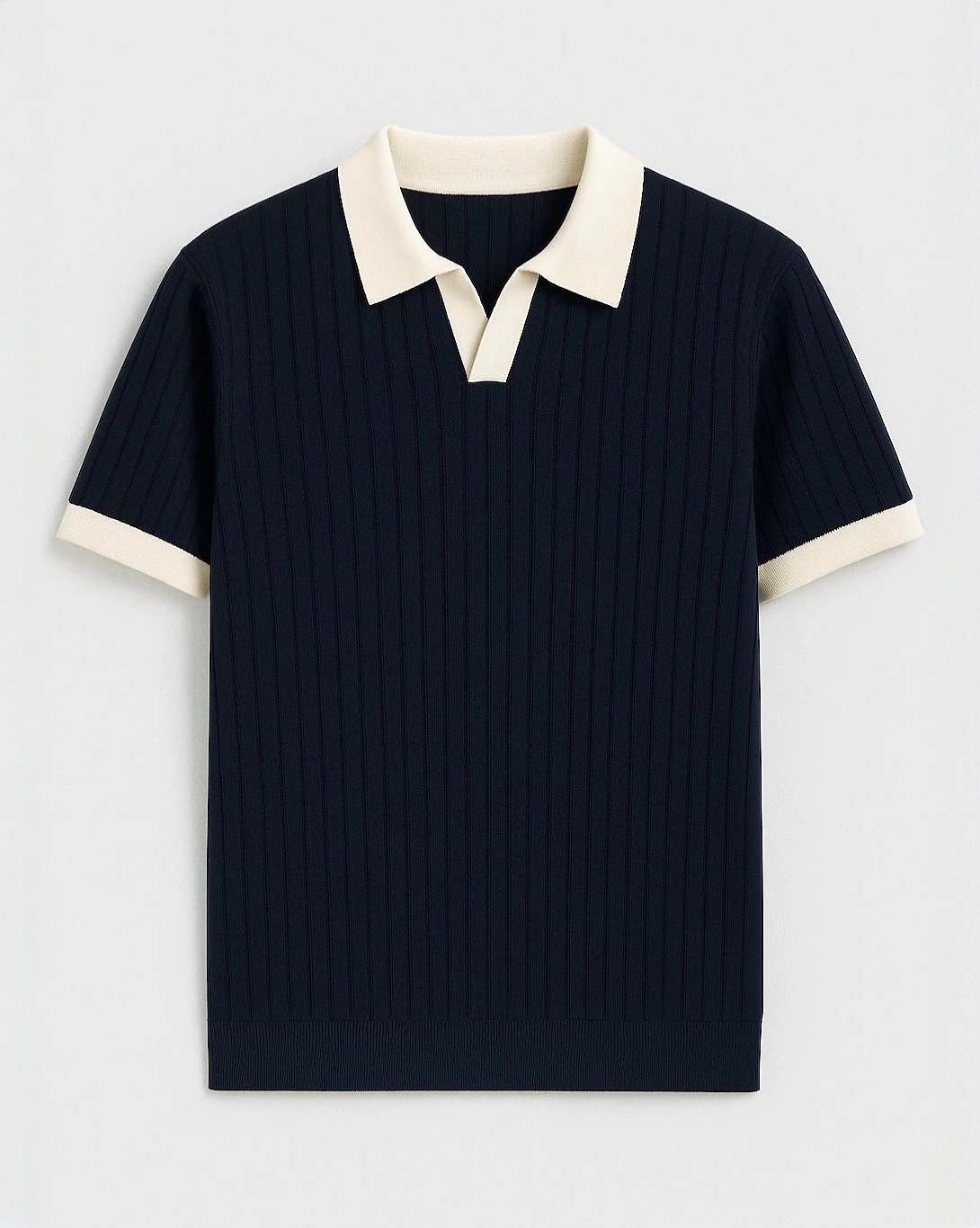 Yaka Detaylı Erkek Triko Polo Yaka T-Shirt - lacivert