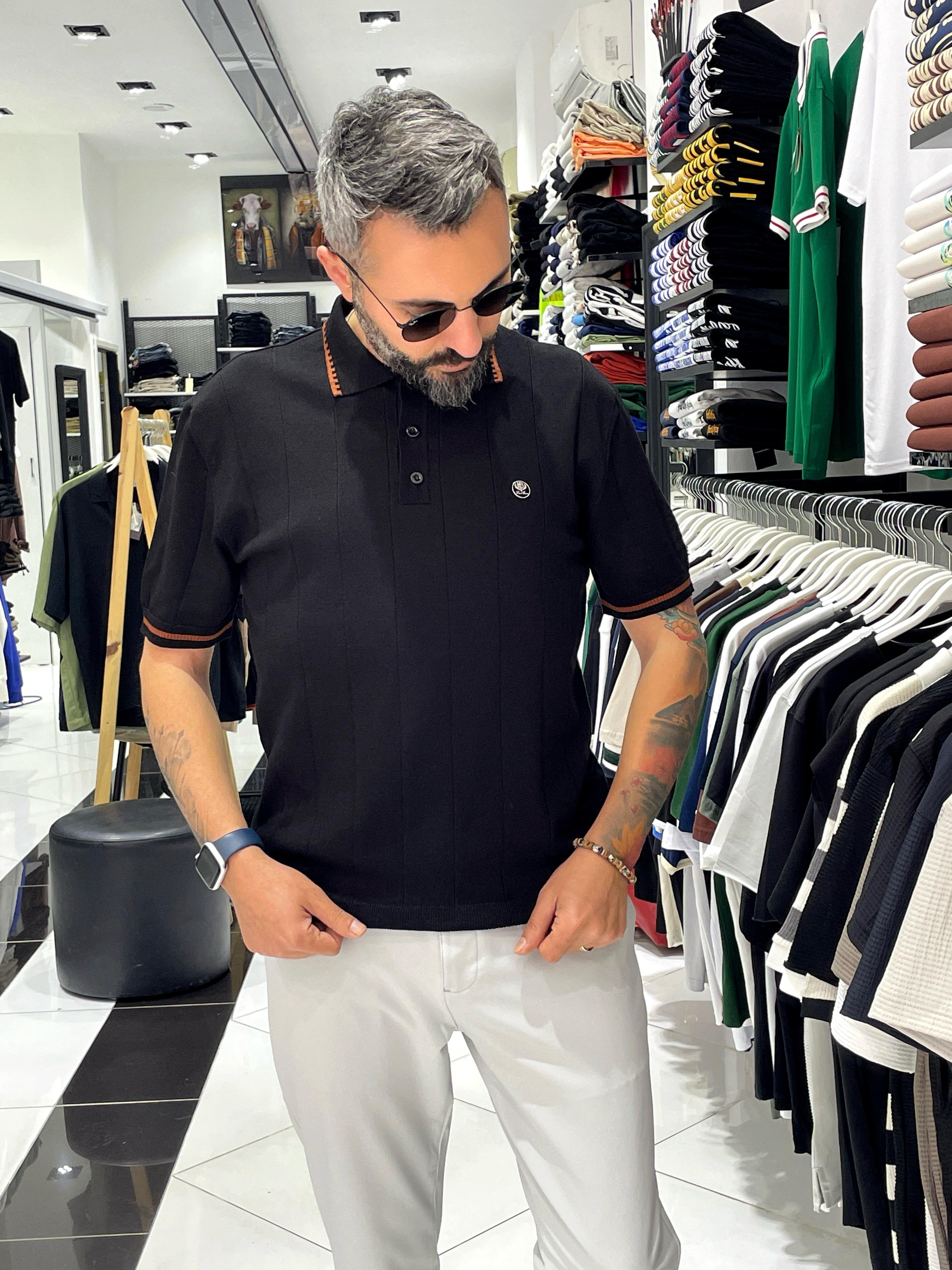 Yaka Ve Kol Detaylı Triko Polo Yaka Erkek T-Shirt