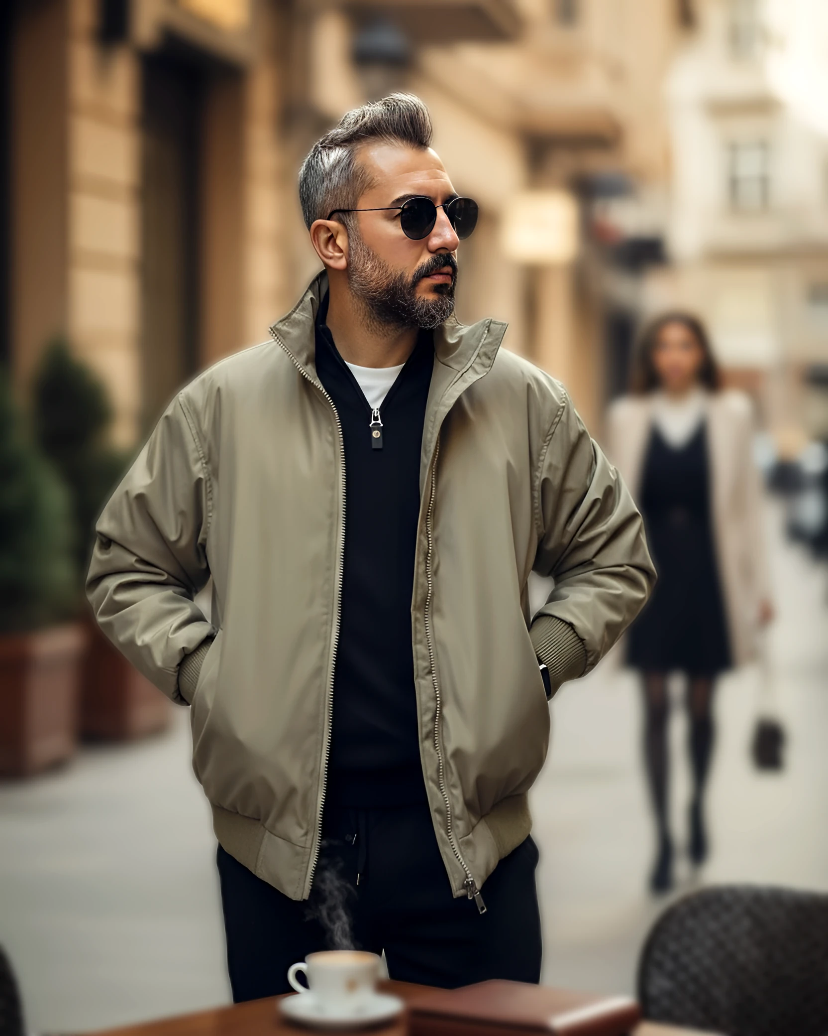 Oversize Fermuarlı Erkek Bomber Mont - haki