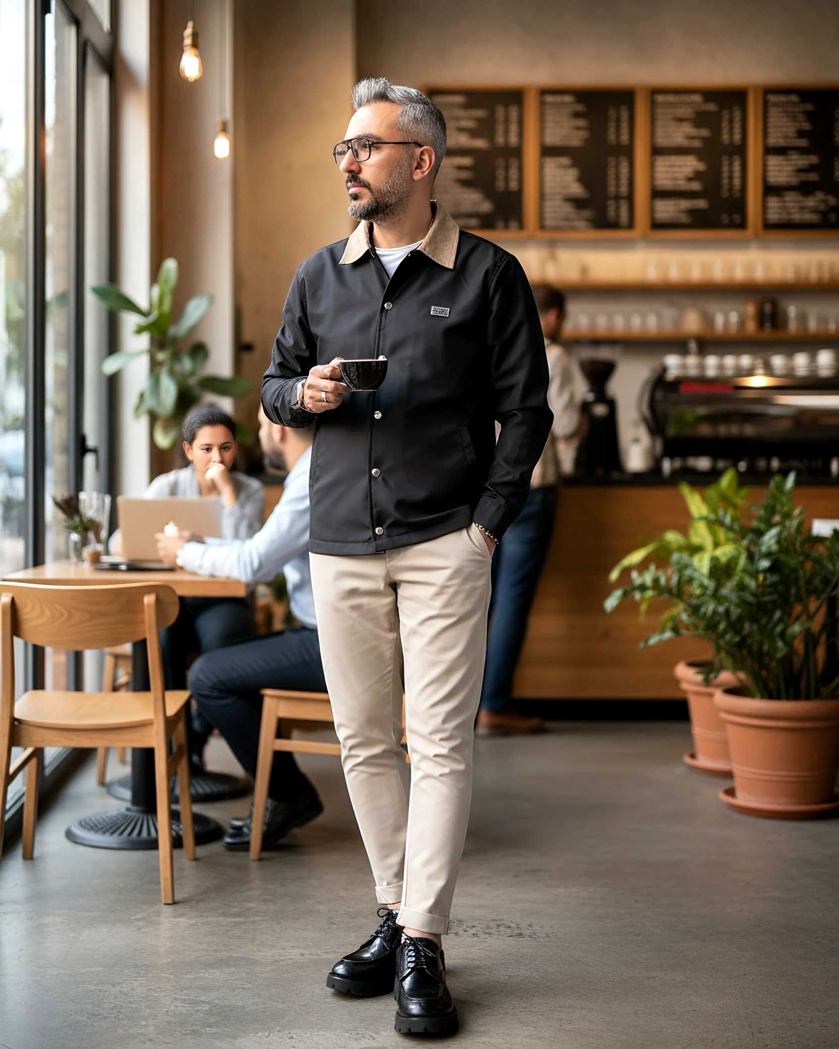 Urban Heritage | Bej Yaka Detaylı  Siyah,Lacivert Düğmeli Erkek  Ceket