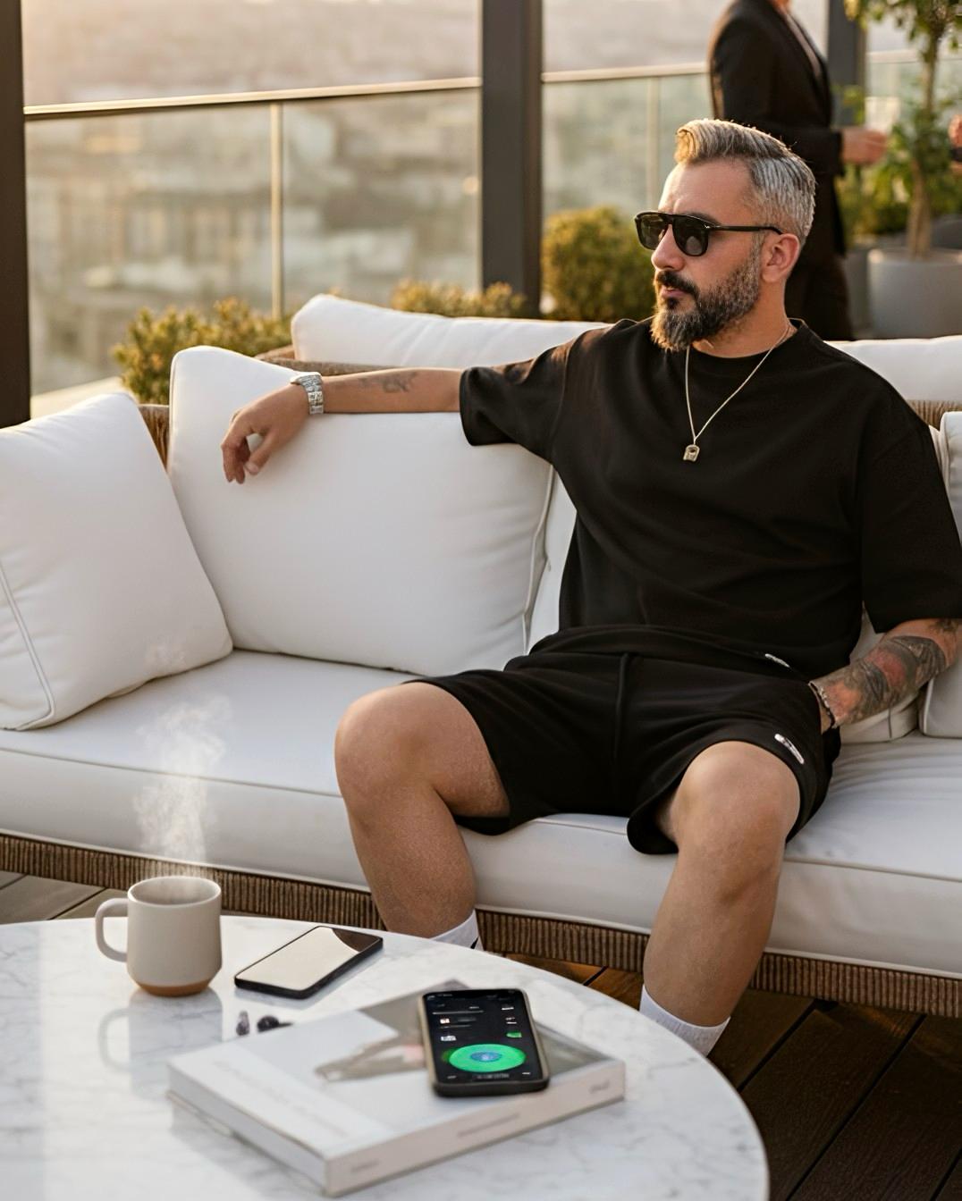 Waffle Kumaş Oversize Erkek T-Shirt & Şort İkili Takım