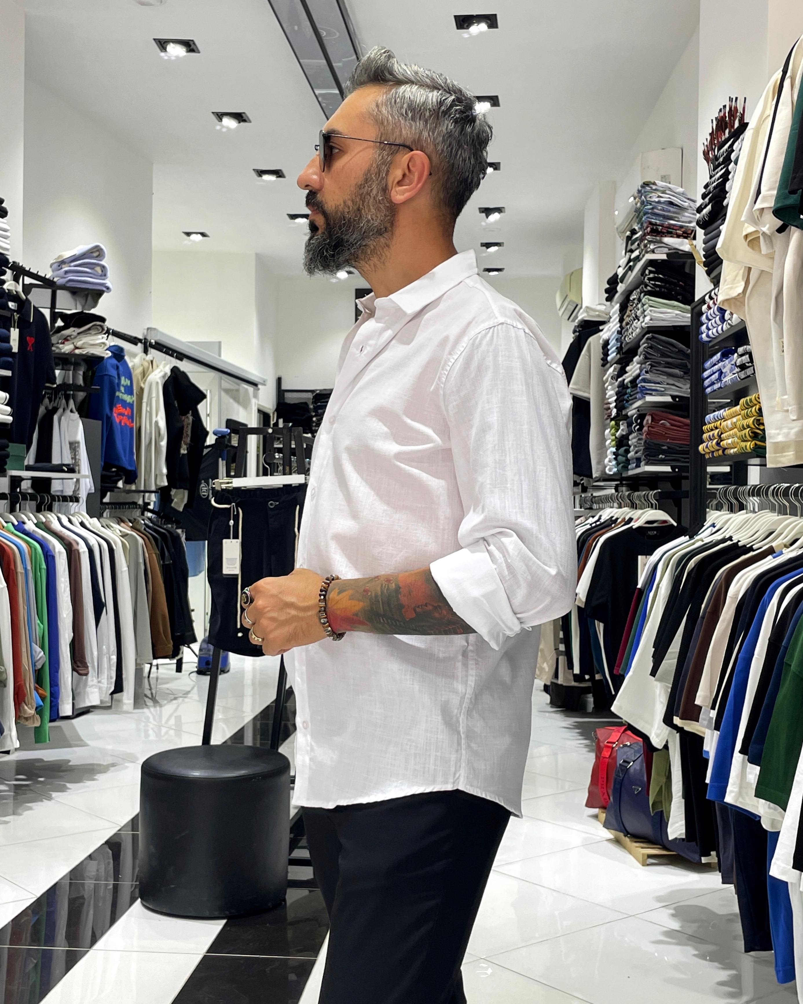 Regular Fit Keten Pamuk Erkek Gömlek