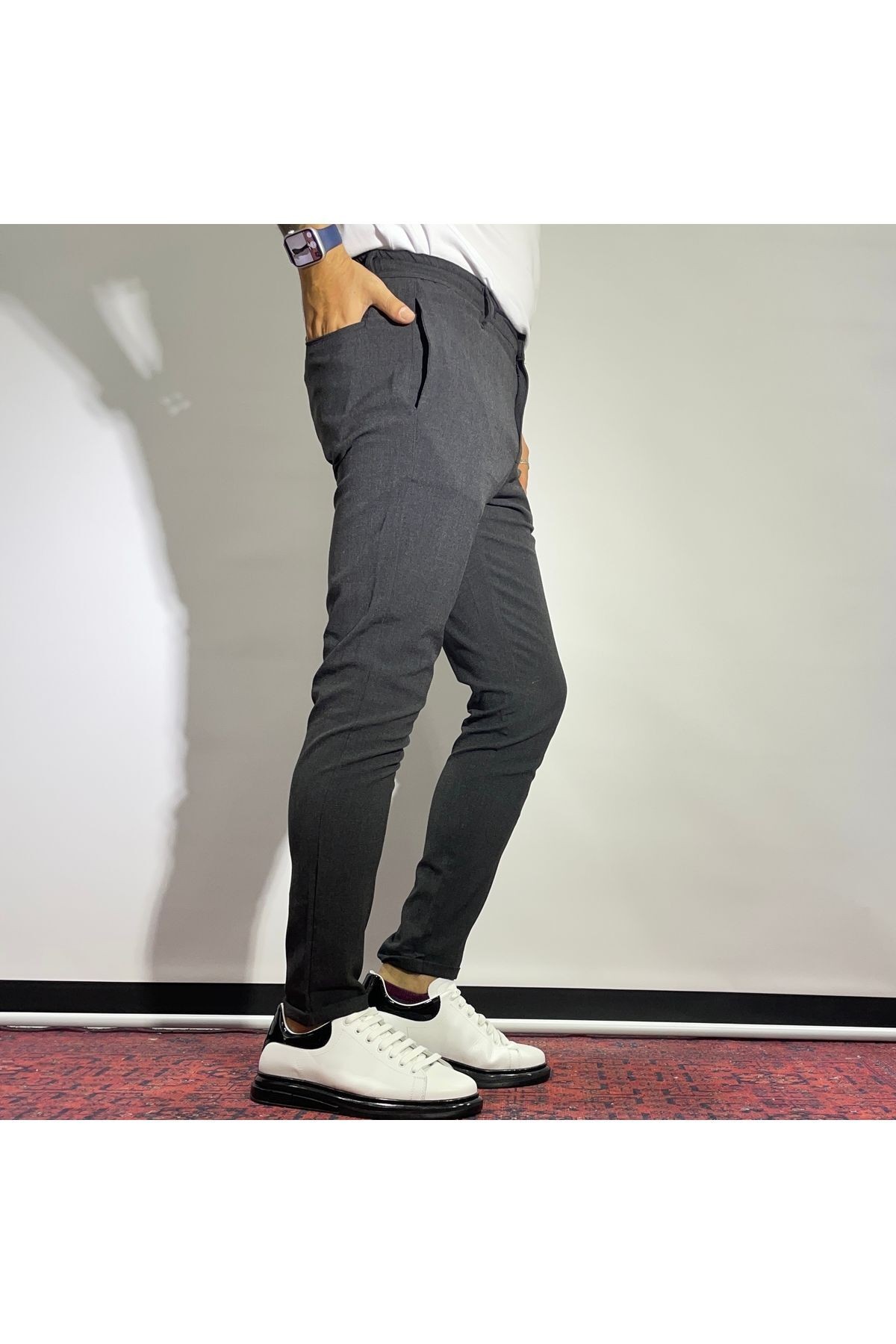 Elastic Waist Lycra Jogger Pants - Anthracite