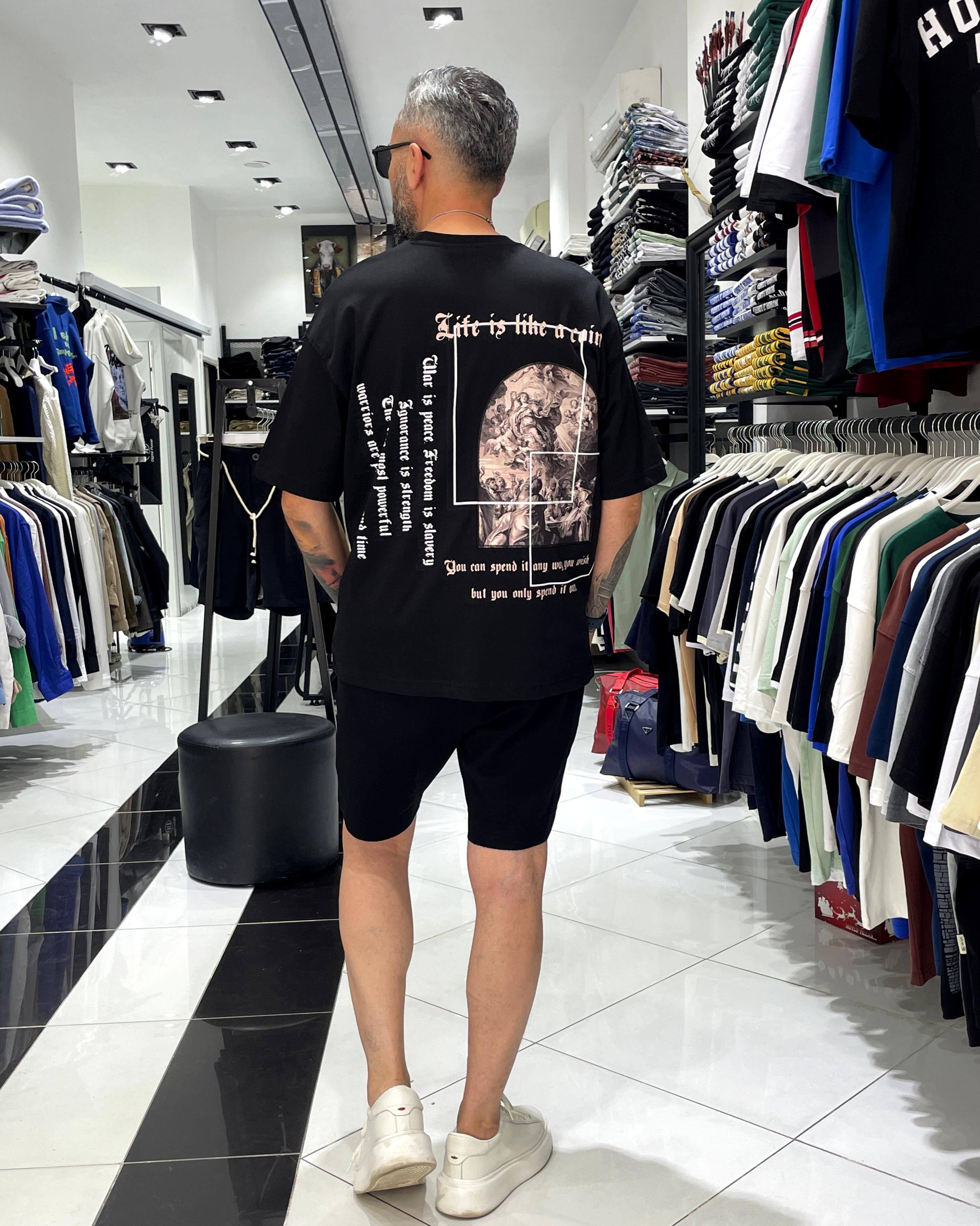Antik Kumaş Sırt Baskılı Oversize Erkek T-Shirt
