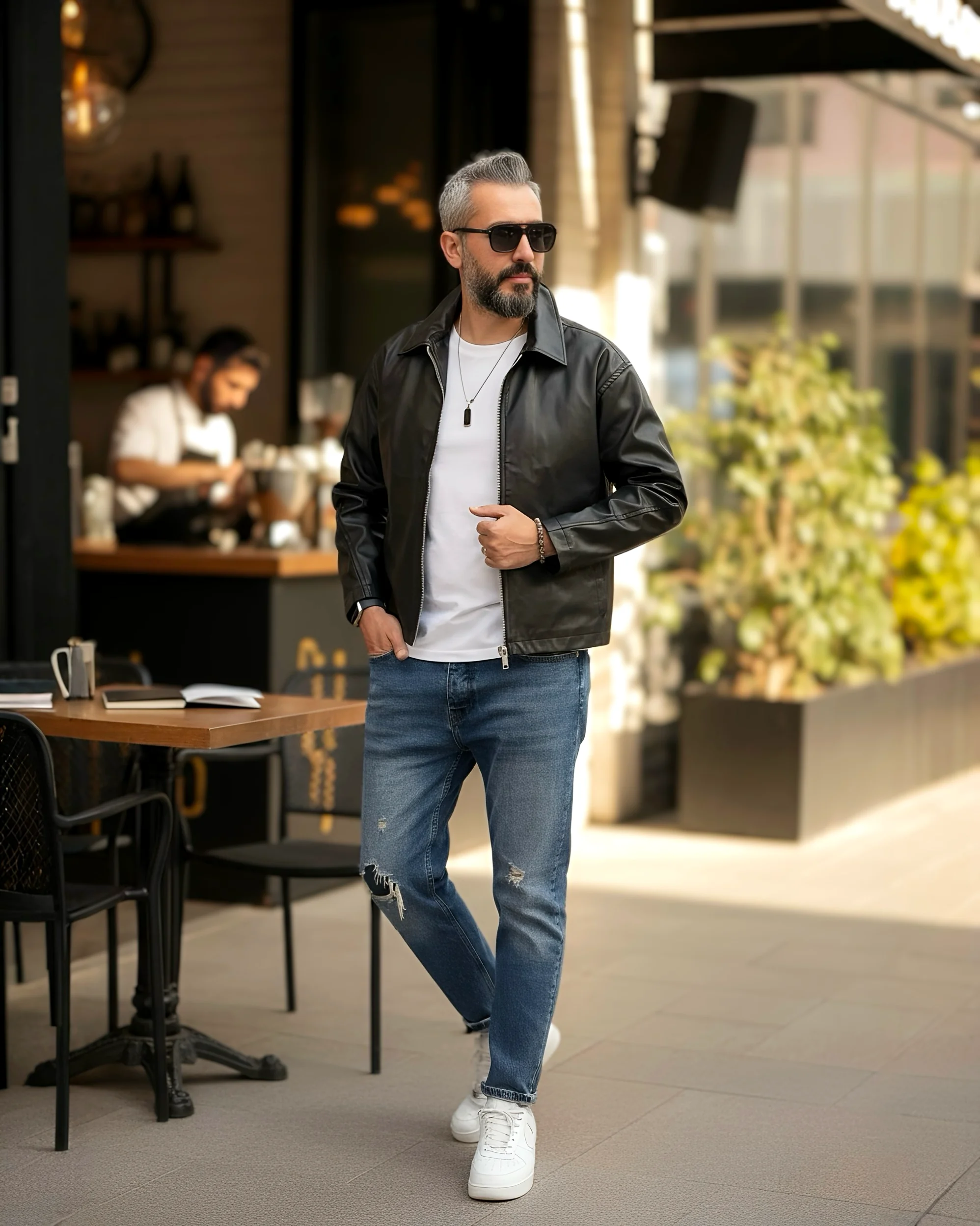 Faux Leather Boxy Fit Men's Jacket - Black