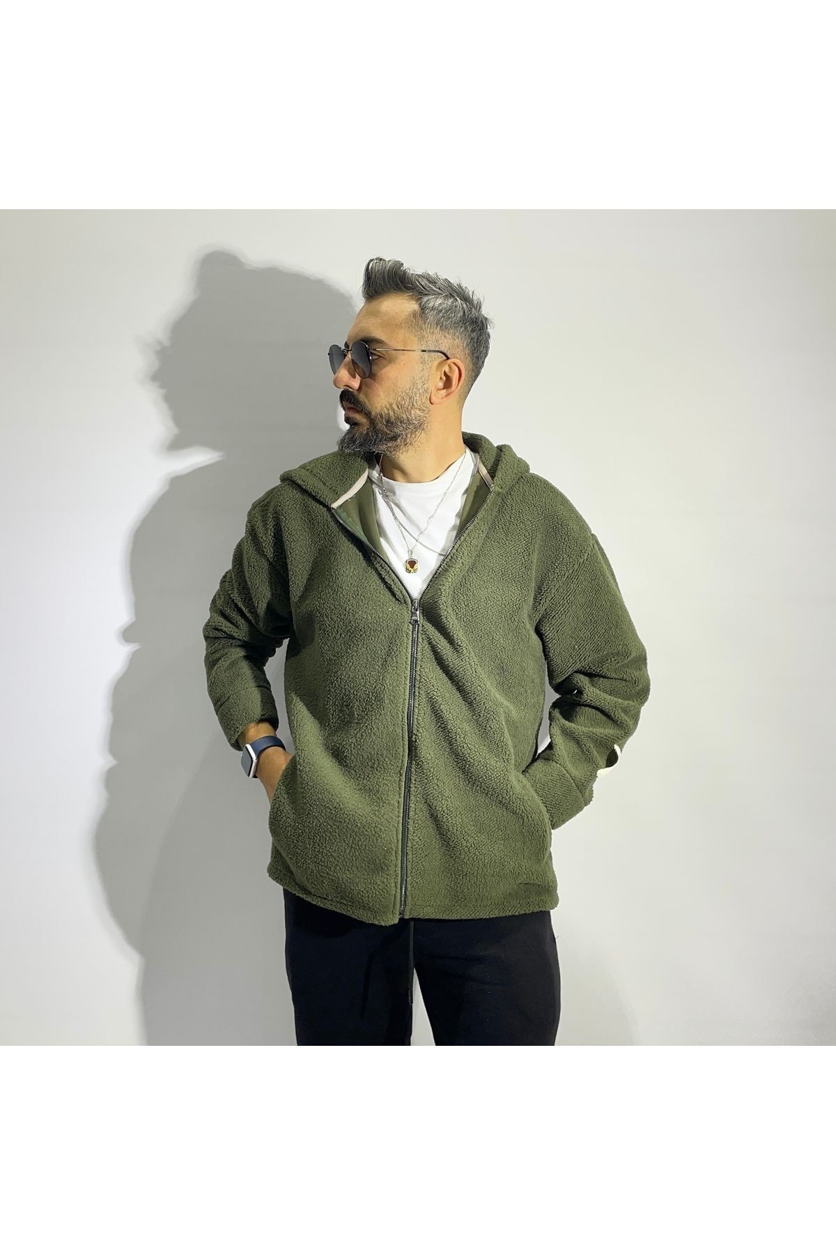 Fermuarlı Erkek Peluş Oversize Hırka