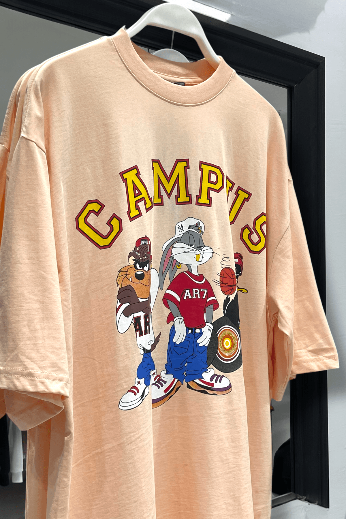 Kampüs Baskılı Oversize %100 Pamuk Erkek T-Shirt – Higo Man - somon