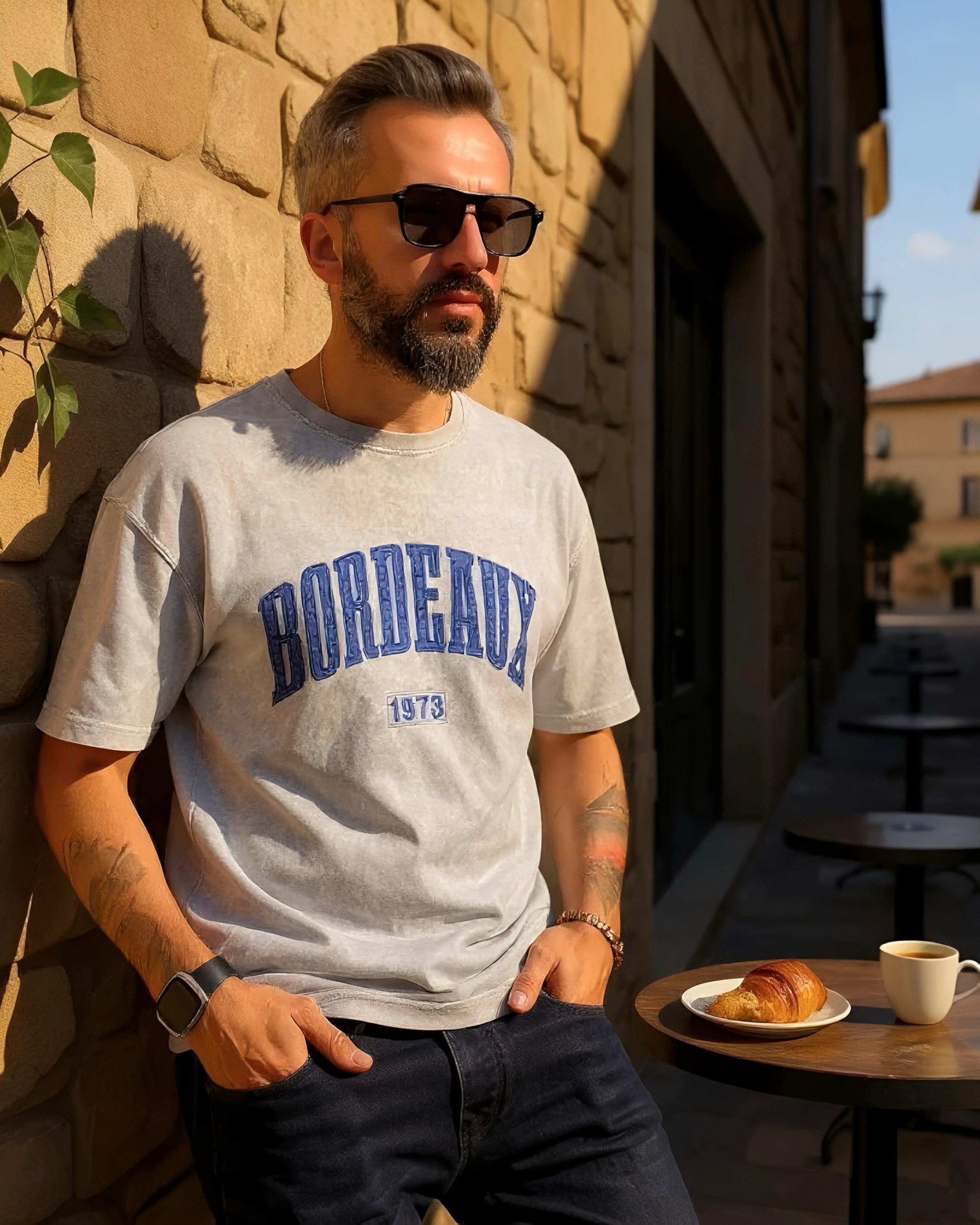 Bordeaux 1973 Asit Yıkamalı Oversize Erkek Tişört