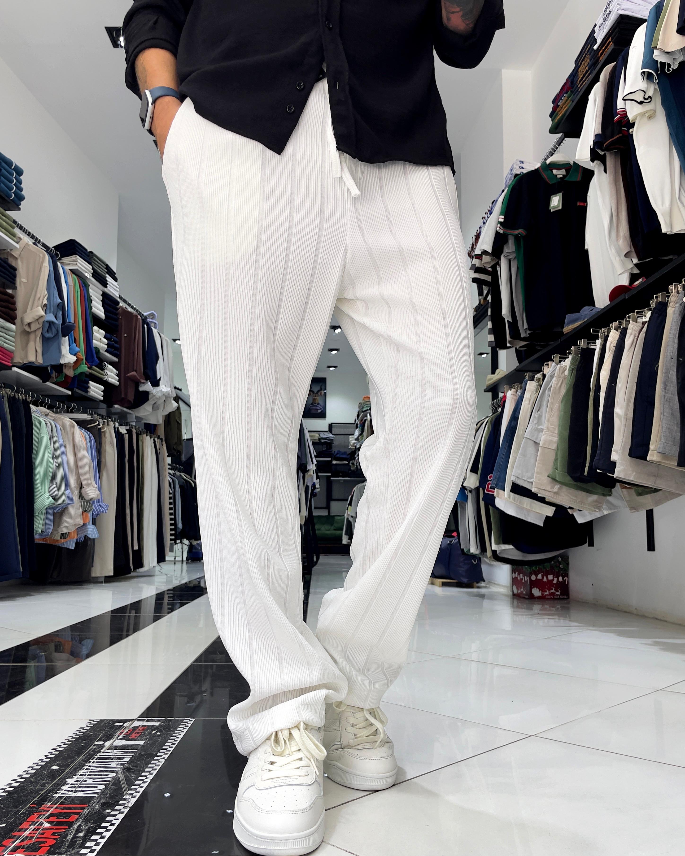 Fitil Desenli Jakarlı Baggy Jogger - beyaz