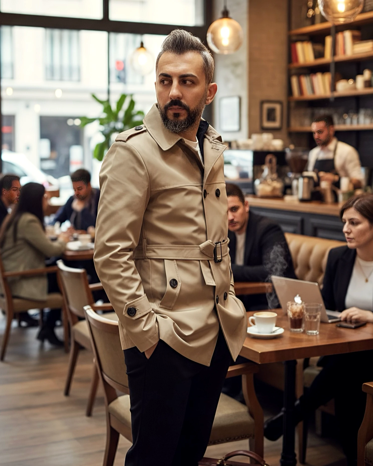 Kısa Mevsimlik Su Geçirmez Erkek Trençkot – Apolet Detaylı