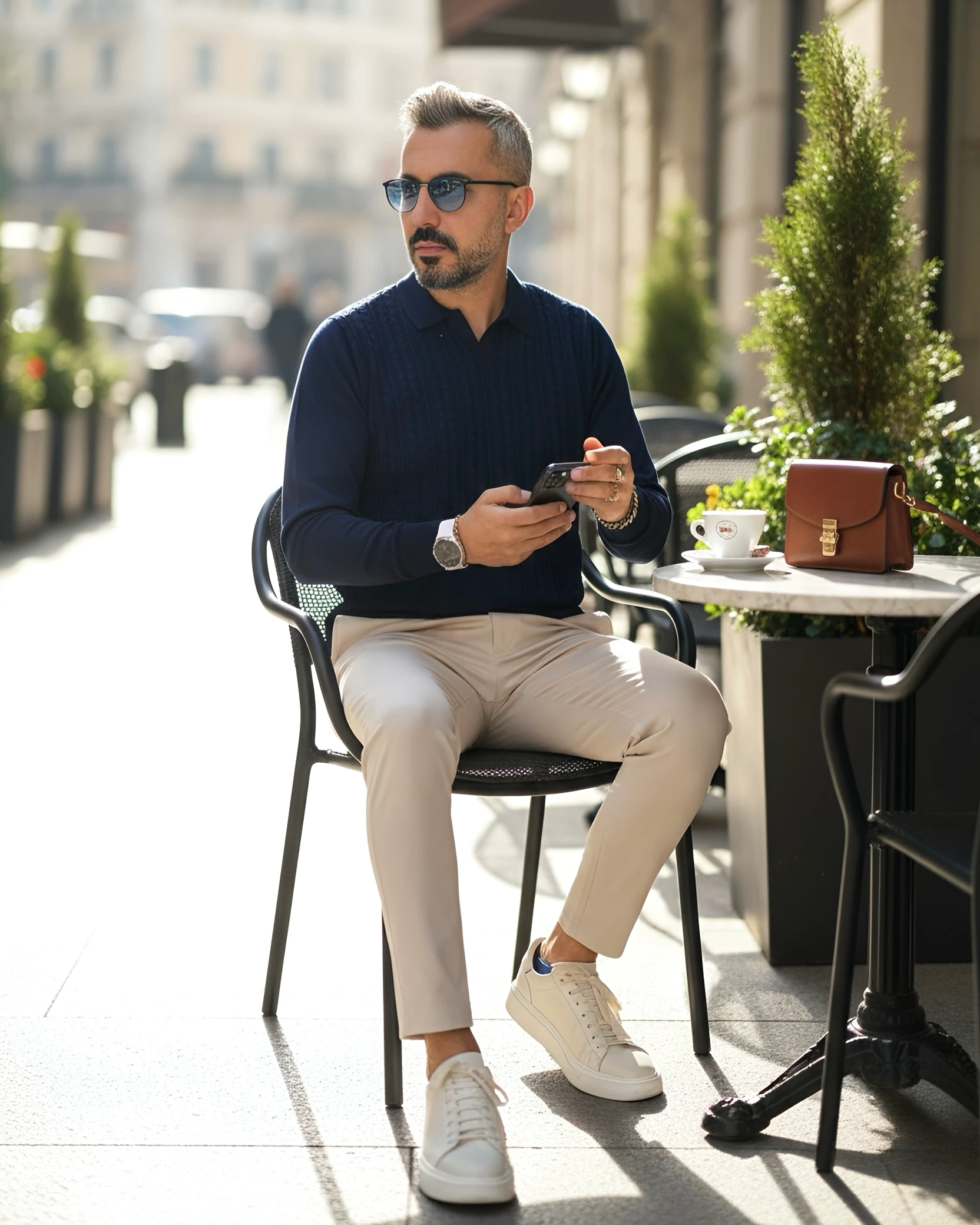 Elegance Erkek Old Money Uzun Kollu Triko Polo Yaka Kazak  - lacivert