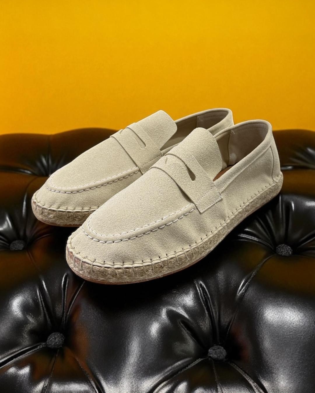 Men's Espadrilles with Straw Sole Detail - Beige