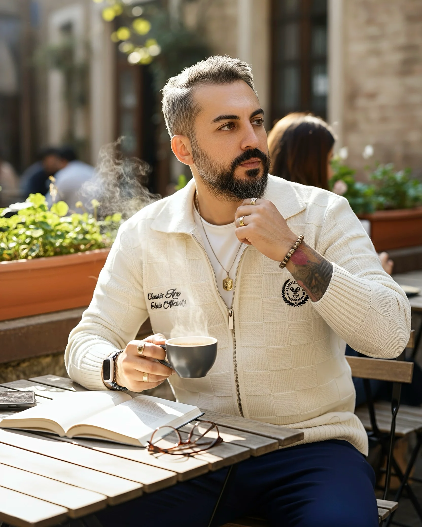 Zippered Men's Cardigan - Beige