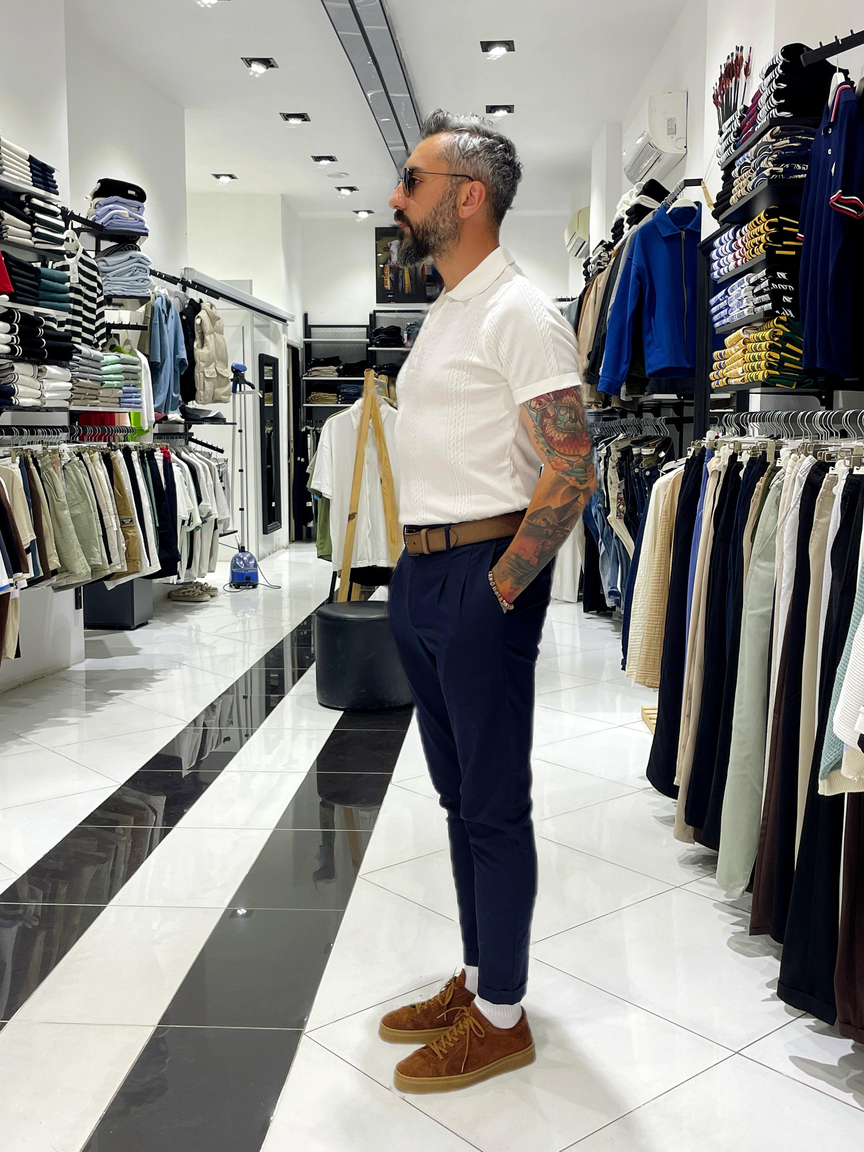 Old Money Erkek Triko Polo Yaka T-Shirt Beyaz