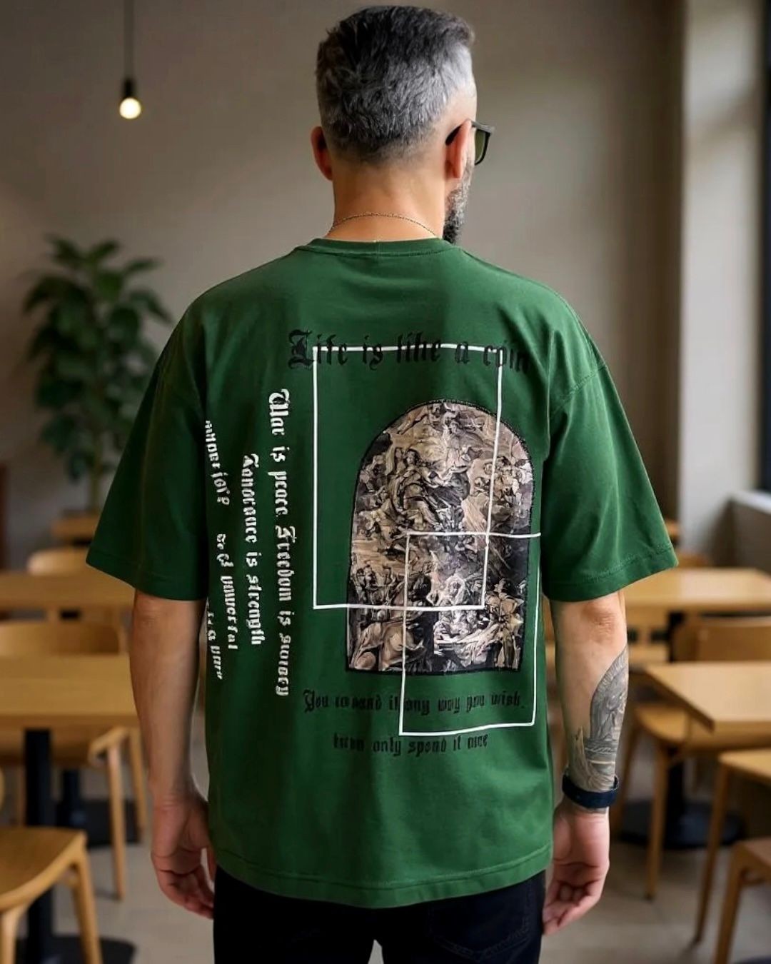 Antik Kumaş Sırt Baskılı Oversize Erkek T-Shirt