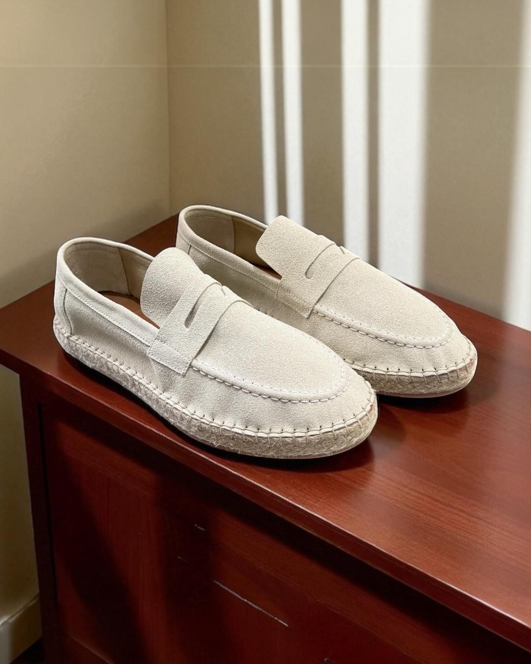 Men's Espadrilles with Straw Sole Detail - Beige