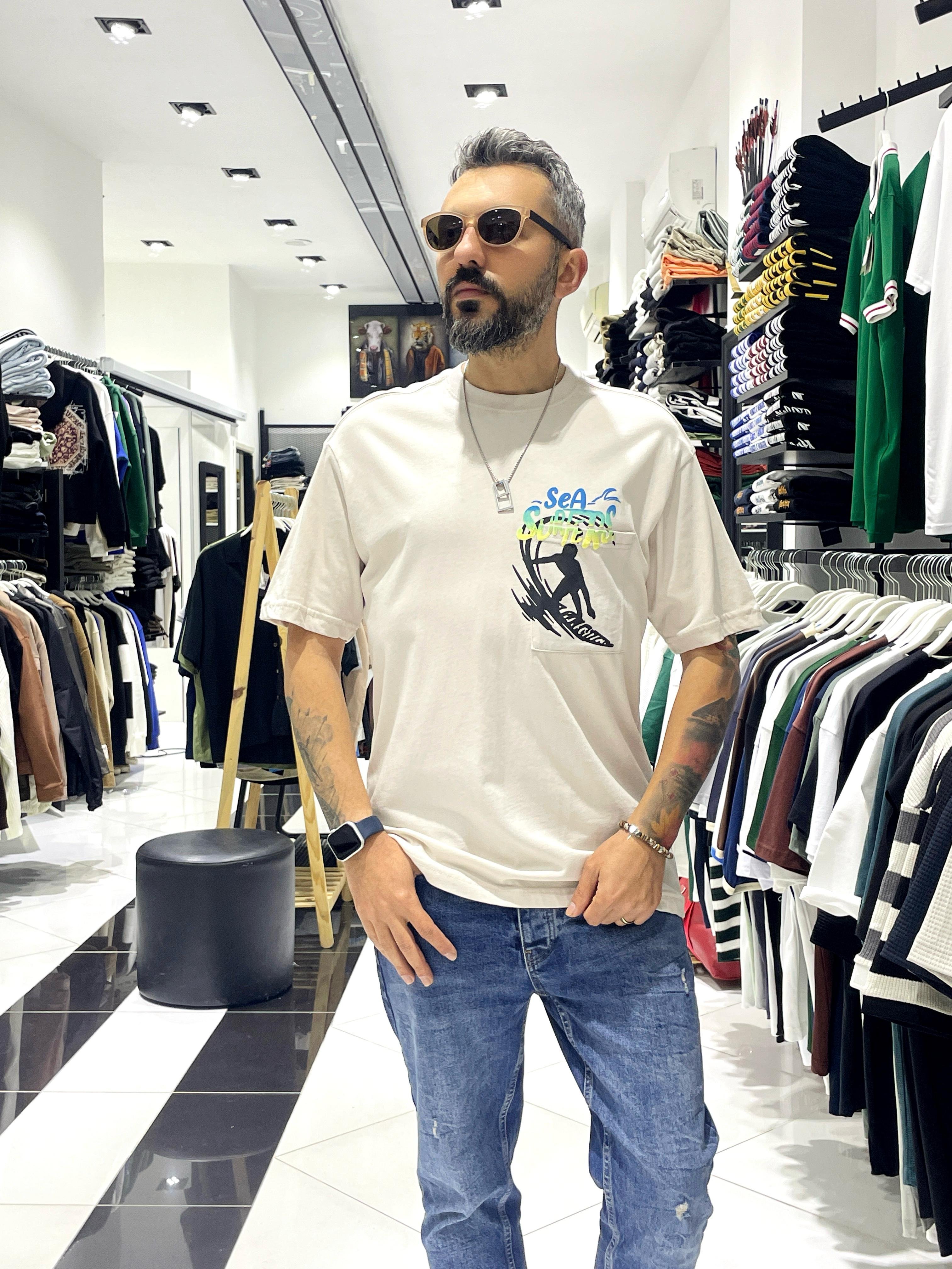 Sea Surfers Sloganlı Oversize T-Shirt - krem/bej