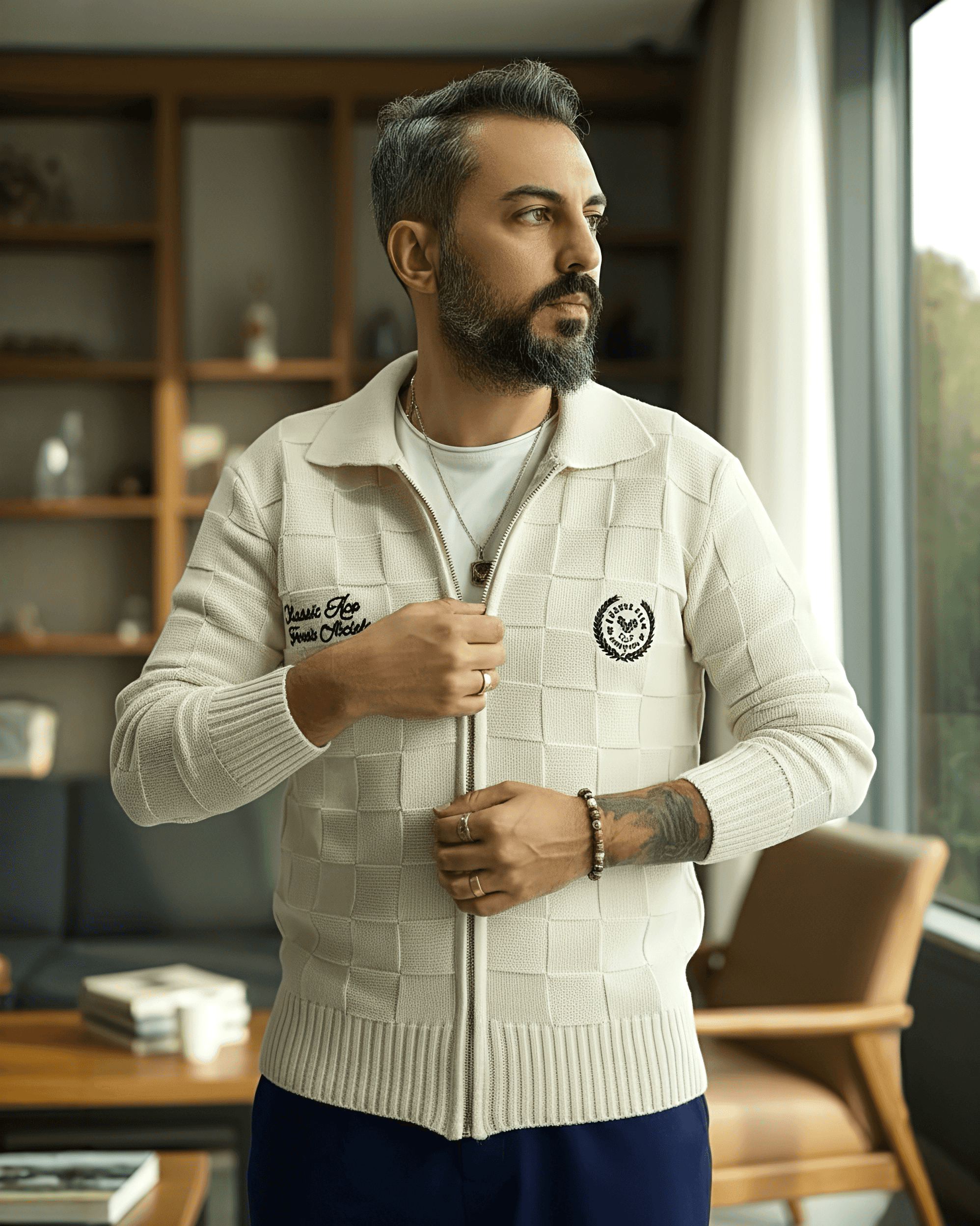 Erkek Fermuarlı Hırka - bej