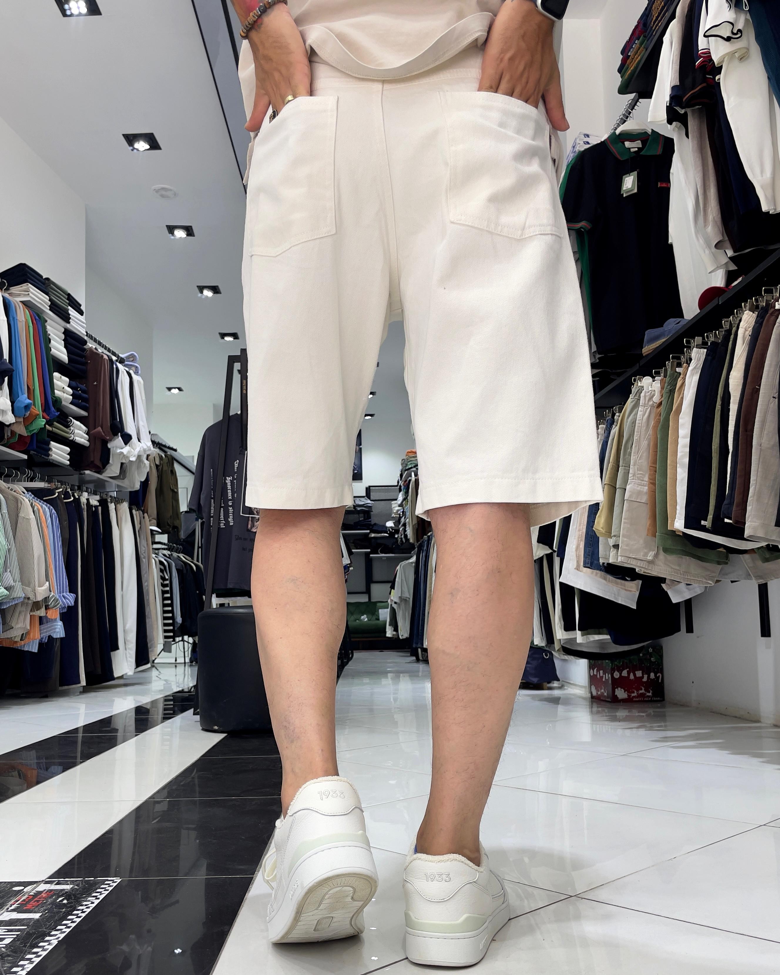 Basic Erkek Relaxed Fit Jean Şort - beyaz