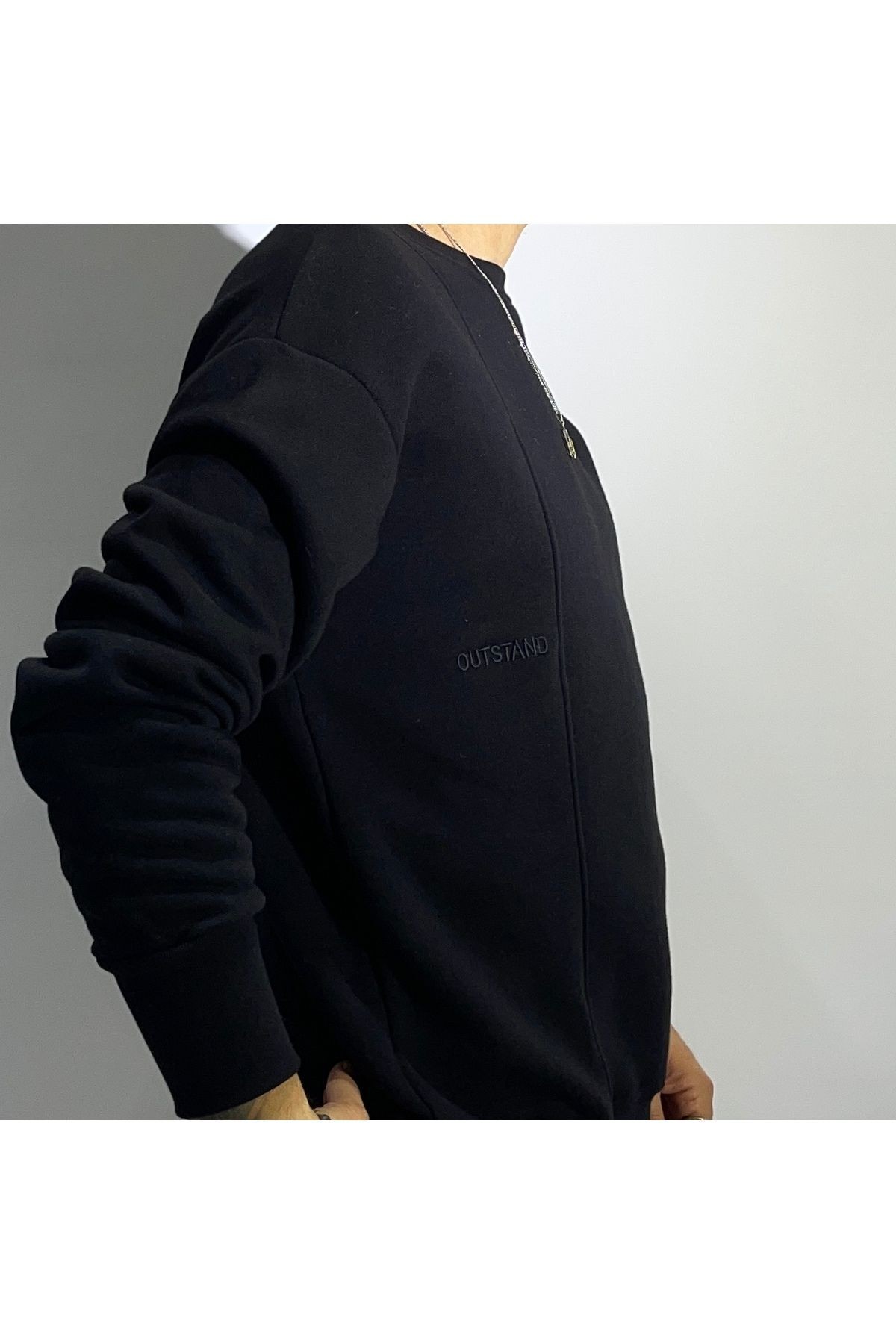 Pamuklu Basic Oversize Erkek Sweatshirt - siyah