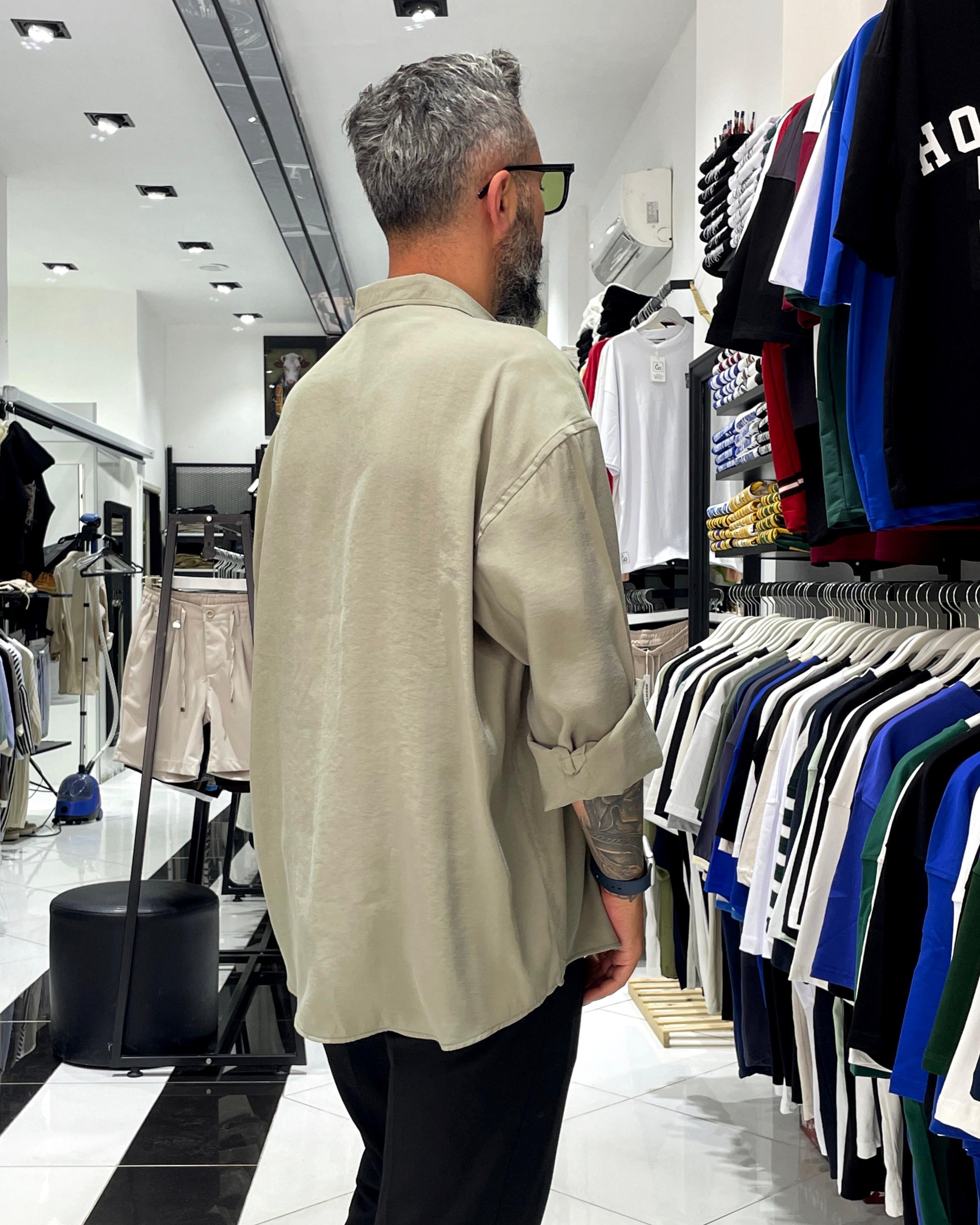 Modal Kumaş Ekstra Oversize Erkek Gömlek - yeşil