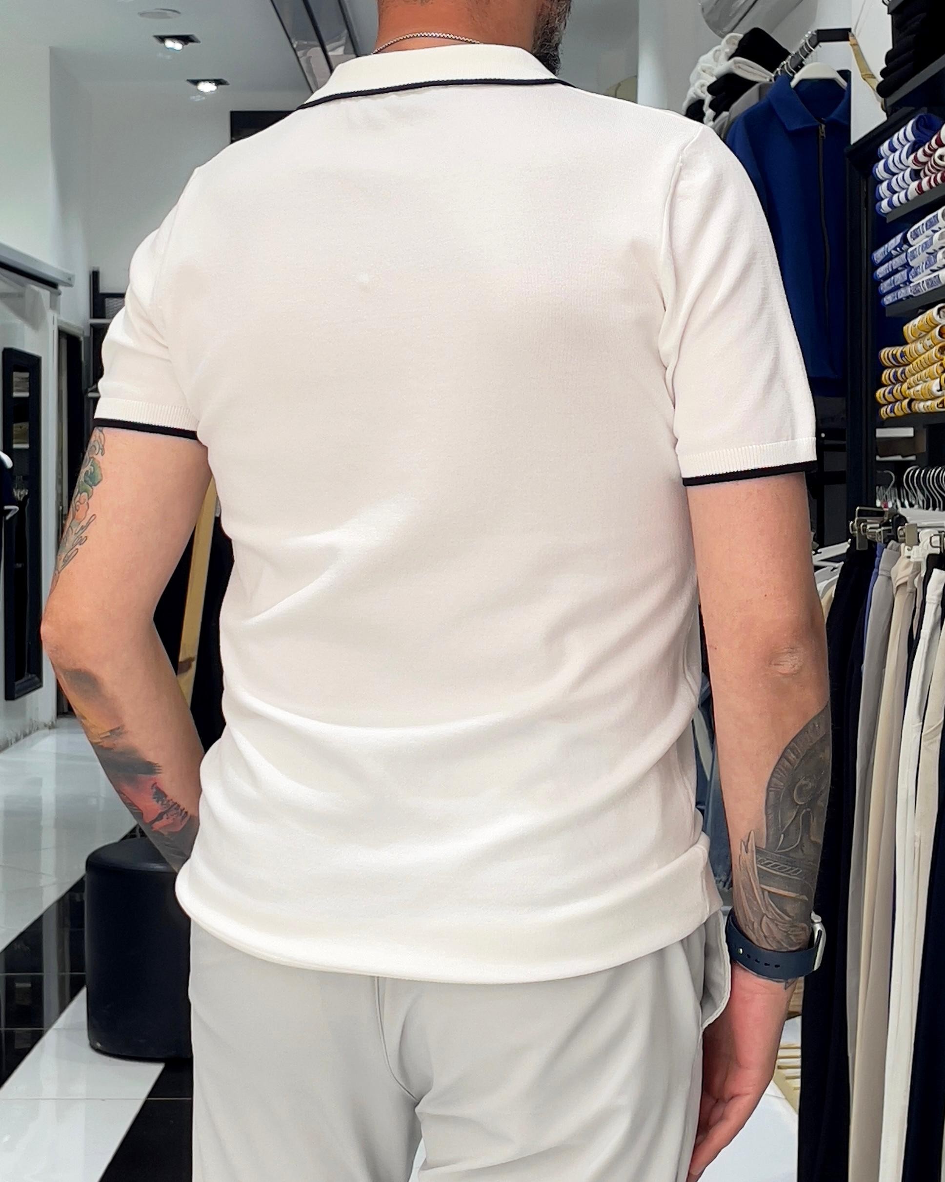 Slim Fit Kontrast Yaka Detaylı Erkek Polo Yaka T-Shirt
