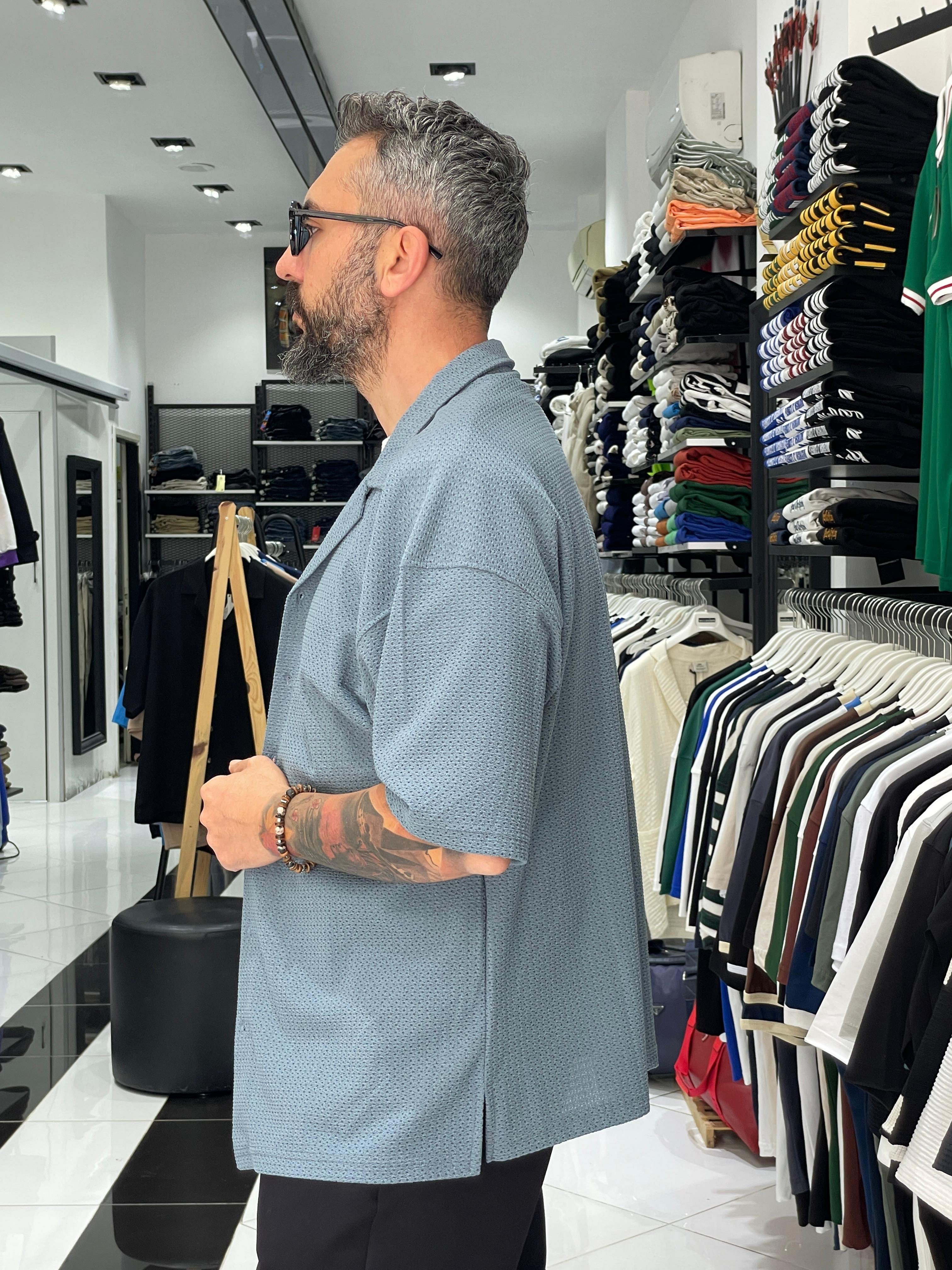 Kısa Kollu Erkek Oversize Gömlek