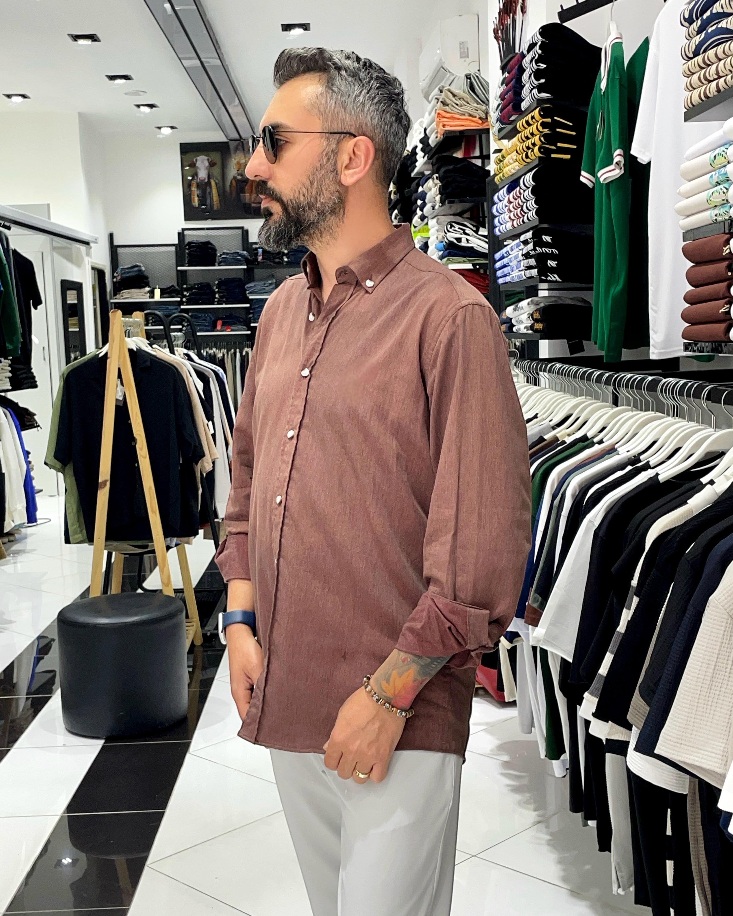 Regular Fit  Pamuklu Erkek Gömlek - bordo