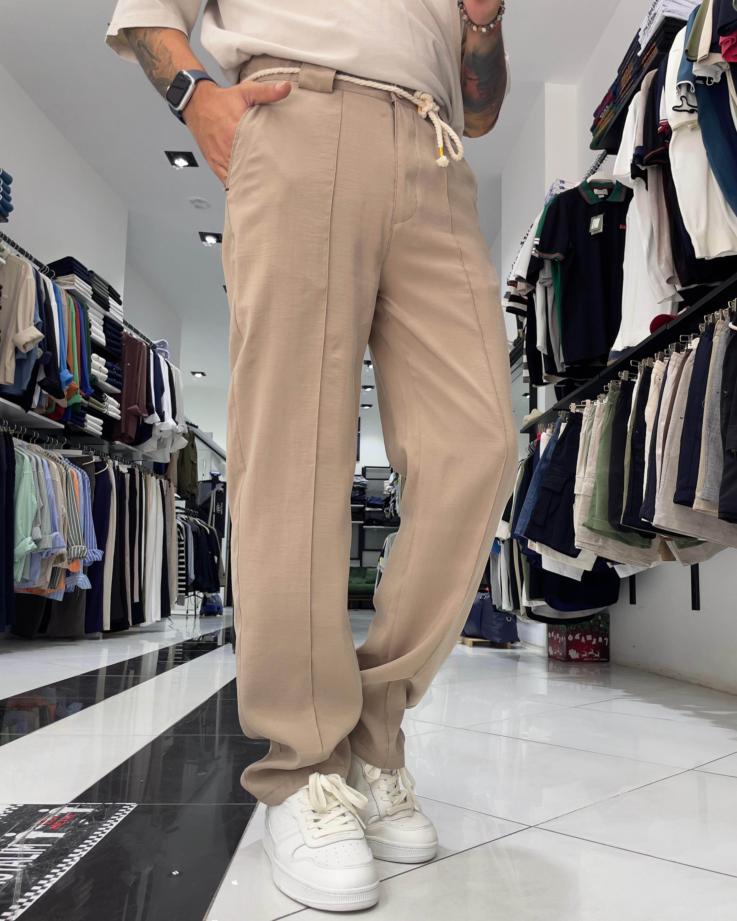 Modal Kumaş Kemer Detaylı Baggy Fit Erkek Pantolon