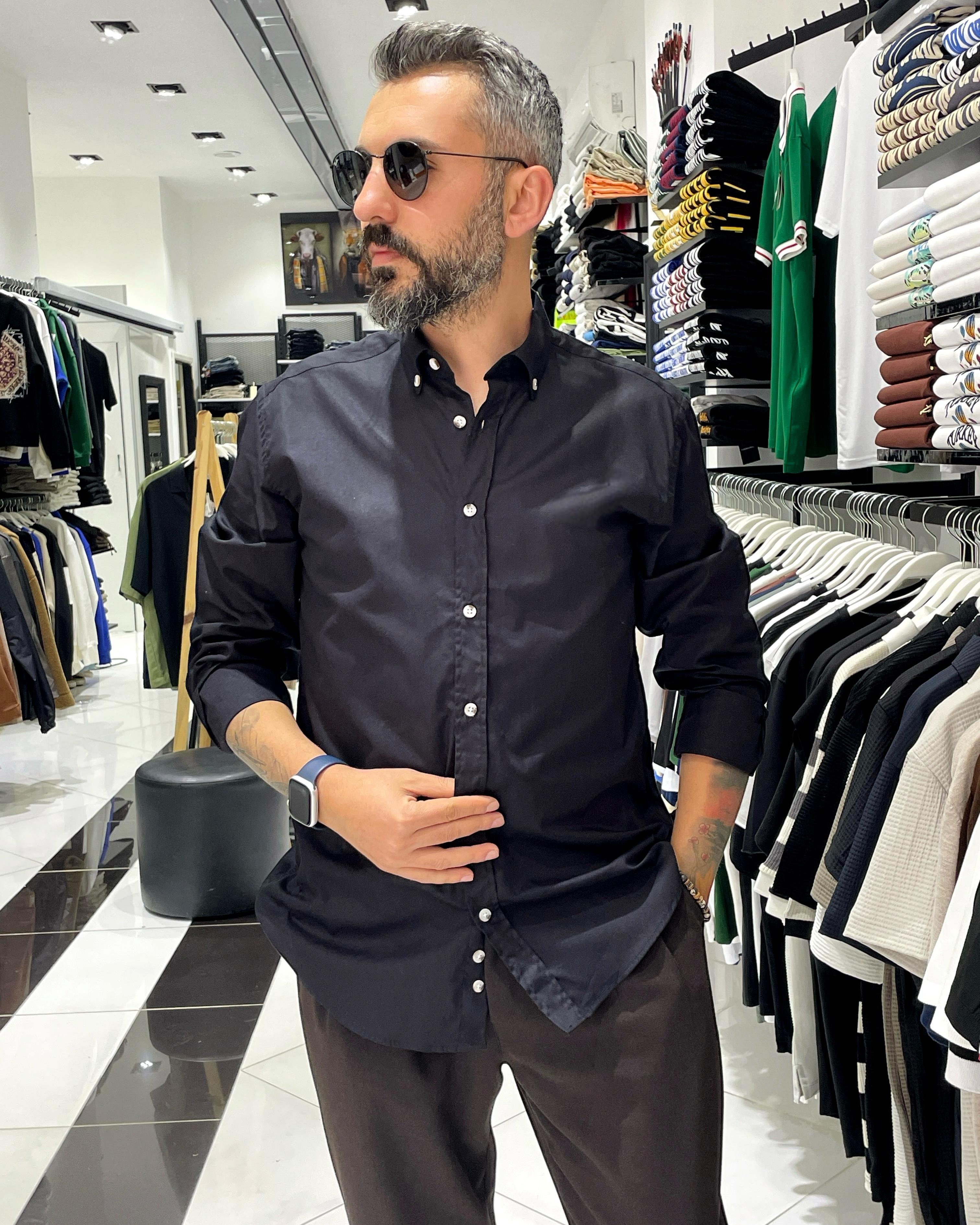 Regular Fit  Pamuklu Erkek Gömlek - siyah