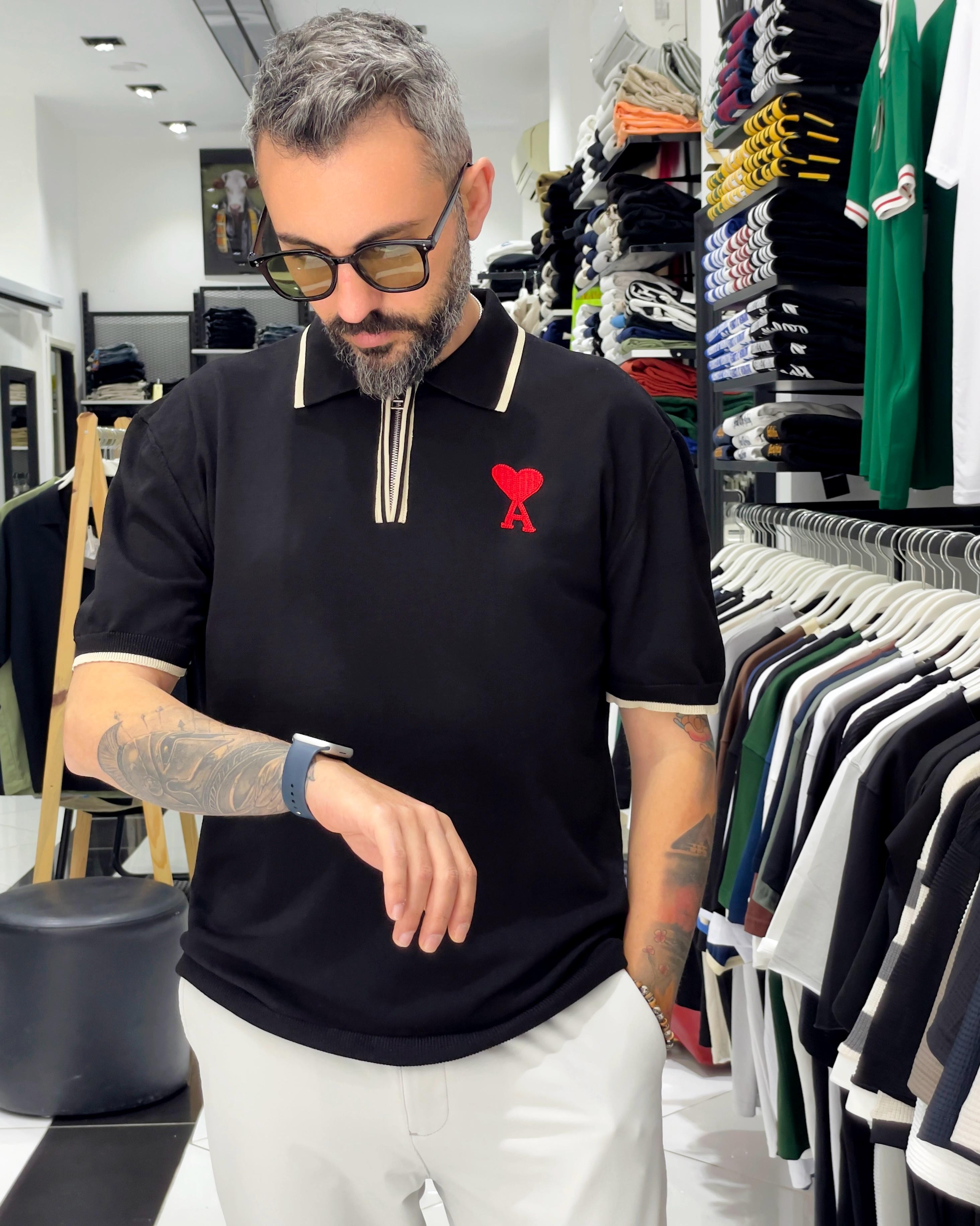 Yarım Fermuarlı Triko Polo Yaka T-Shirt