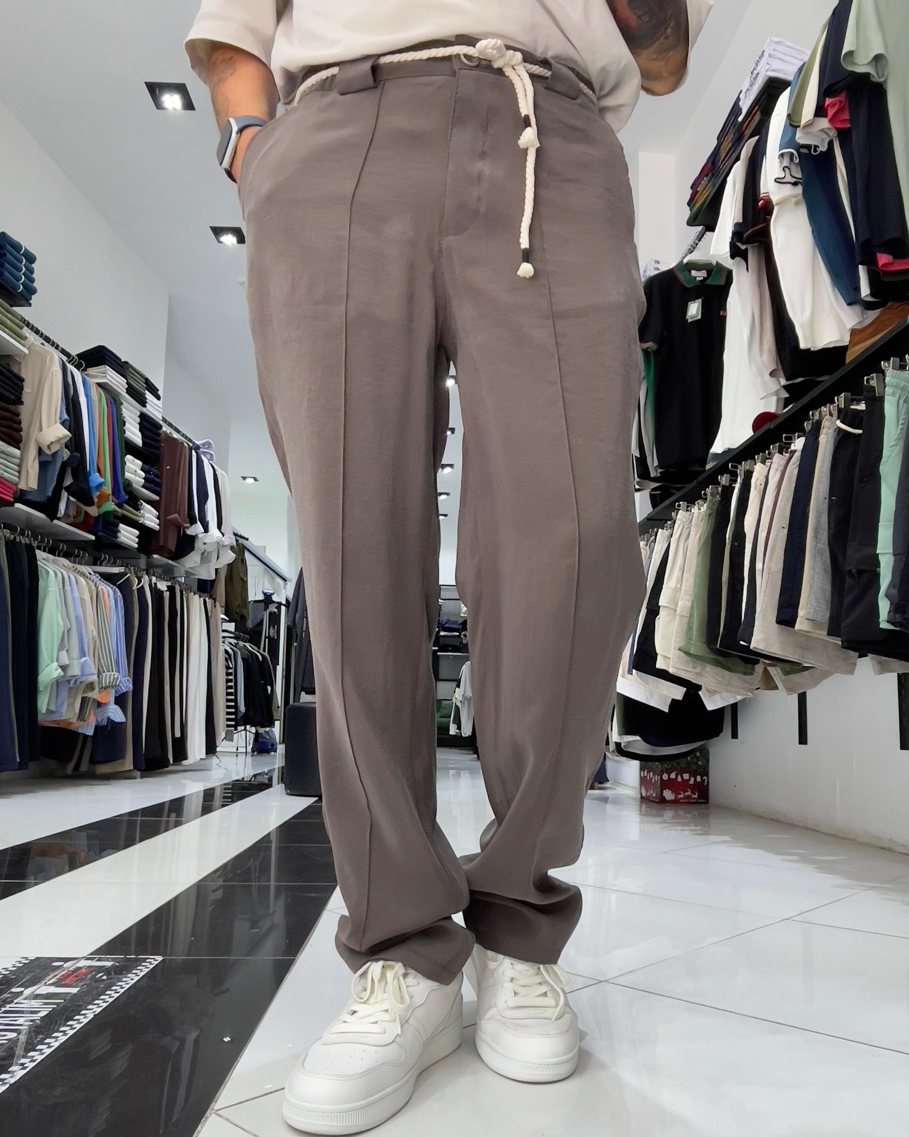 Modal Kumaş Kemer Detaylı Baggy Fit Erkek Pantolon - kahve
