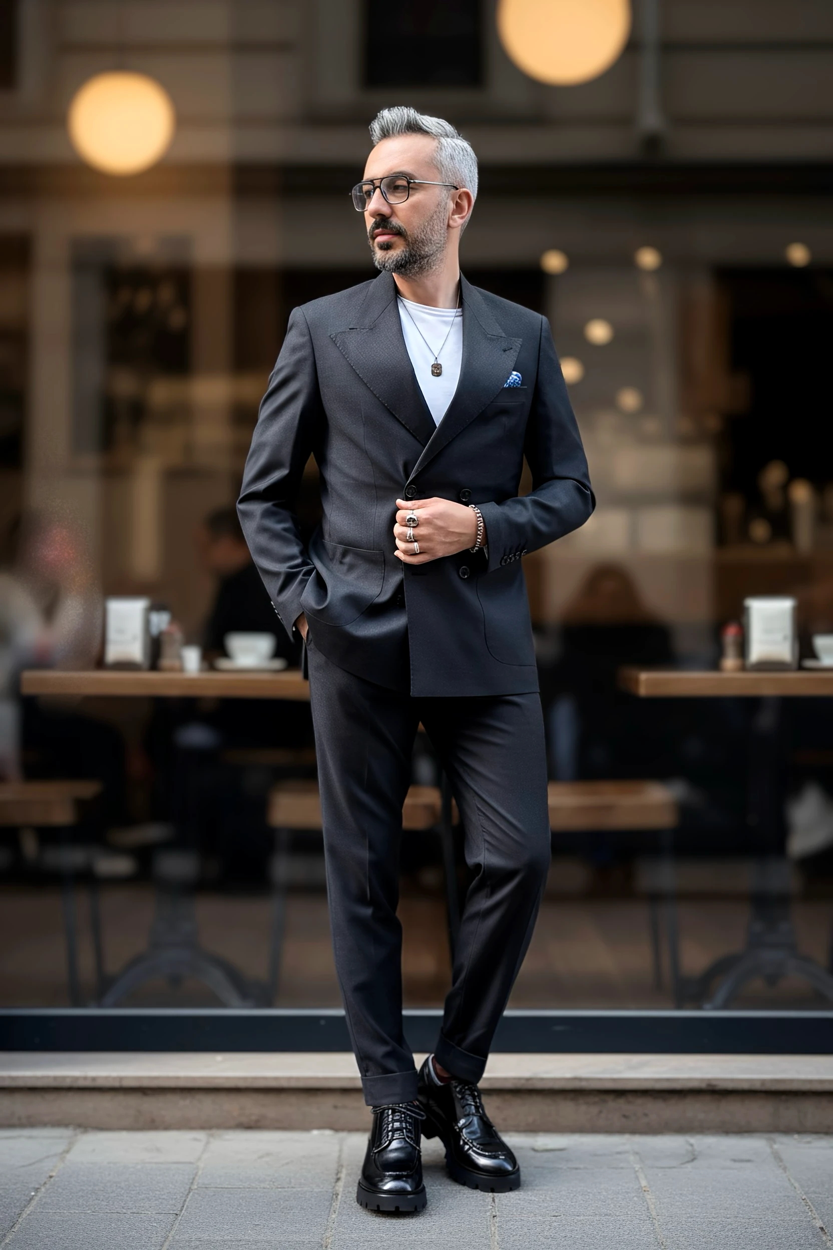 Nero Eleganza İtalyan Kesim Erkek Kruvaze Takım Elbise - siyah