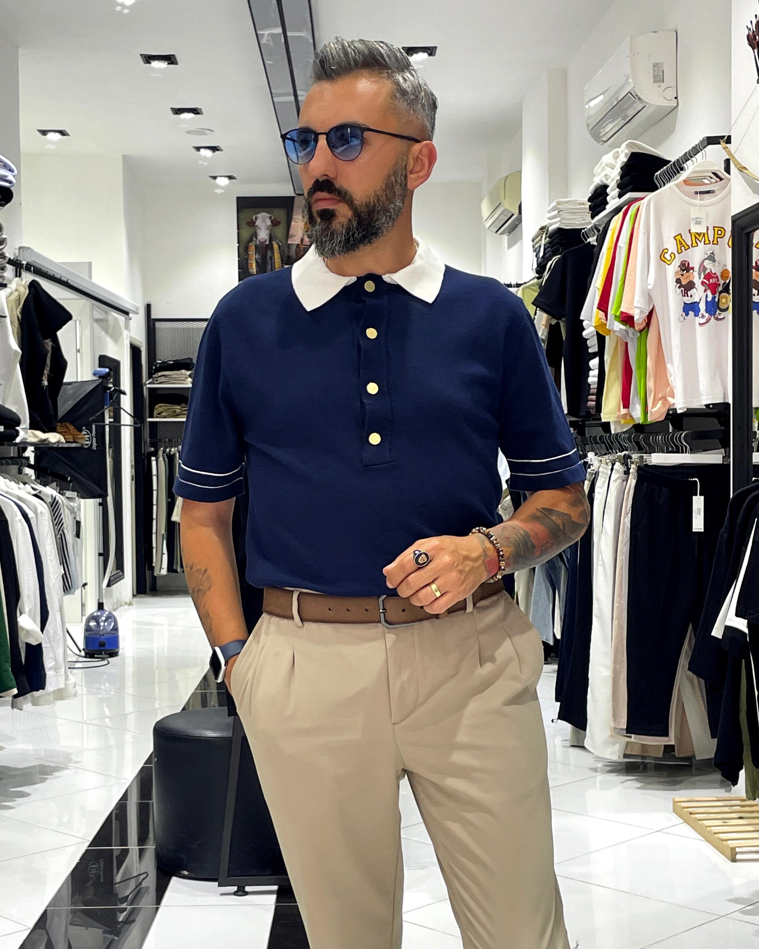Old Money Triko Polo Yaka Erkek T-Shirt - lacivert