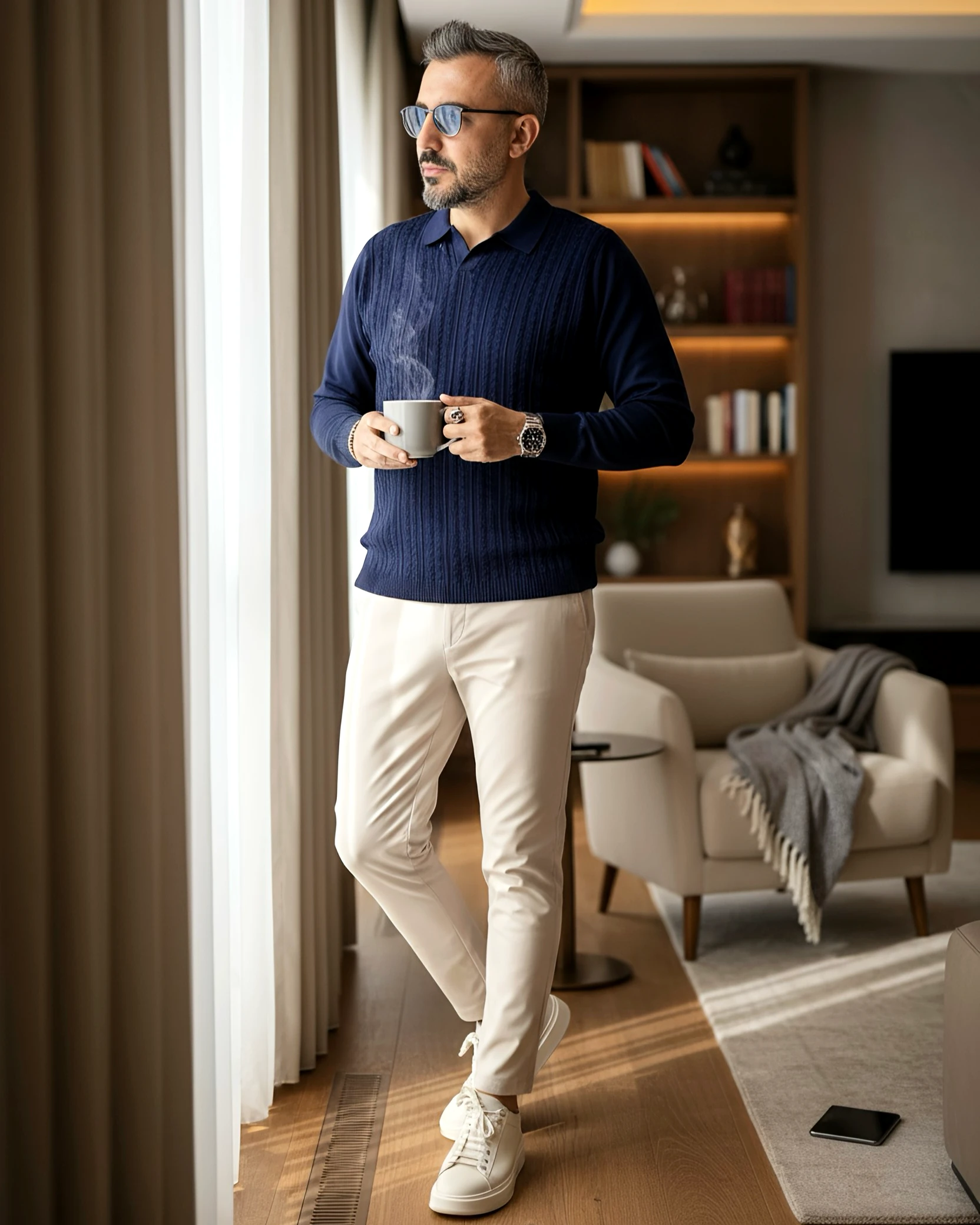 Elegance Erkek Old Money Uzun Kollu Triko Polo Yaka Kazak  - lacivert