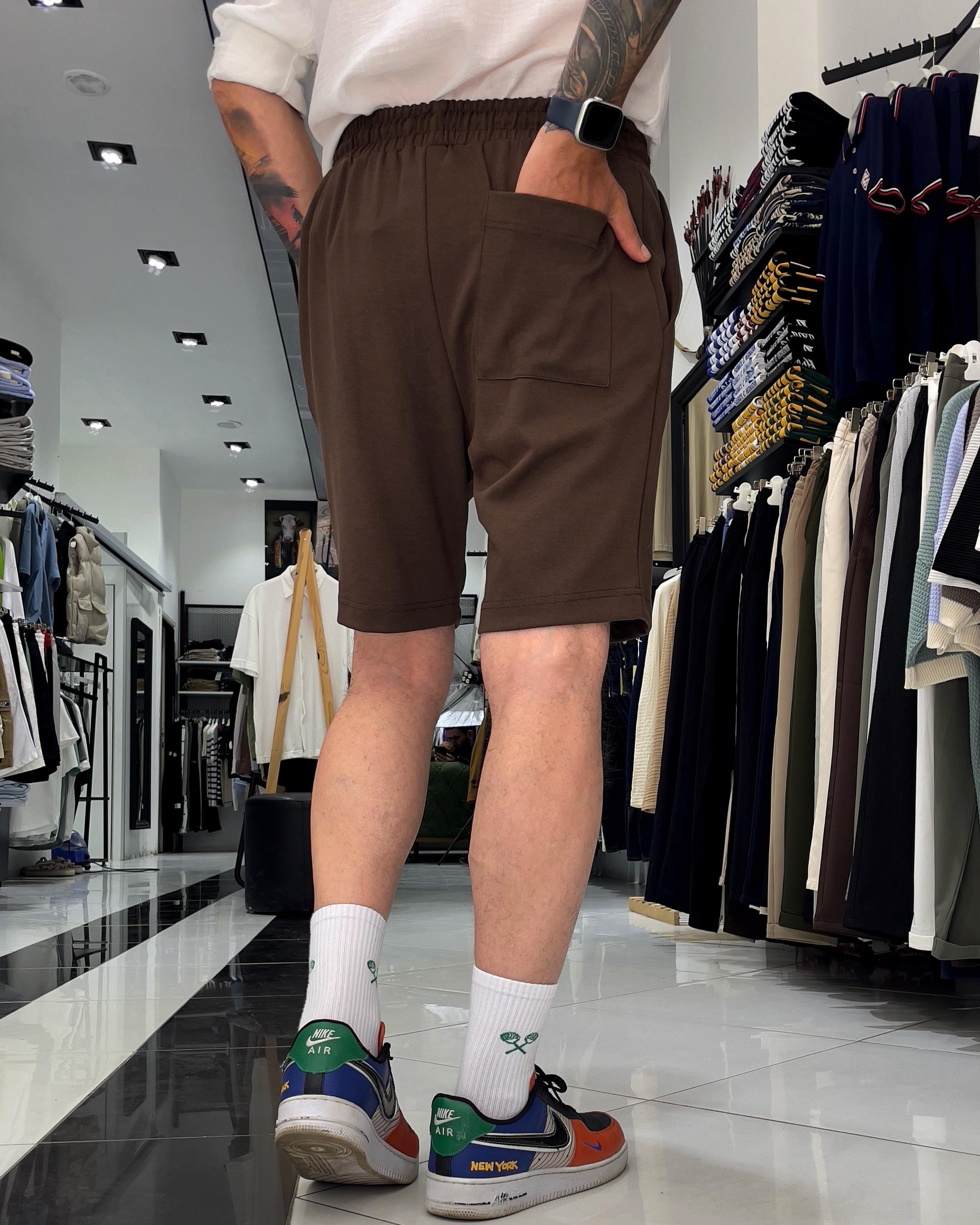 Soft Textured Combed Cotton Shorts - Brown